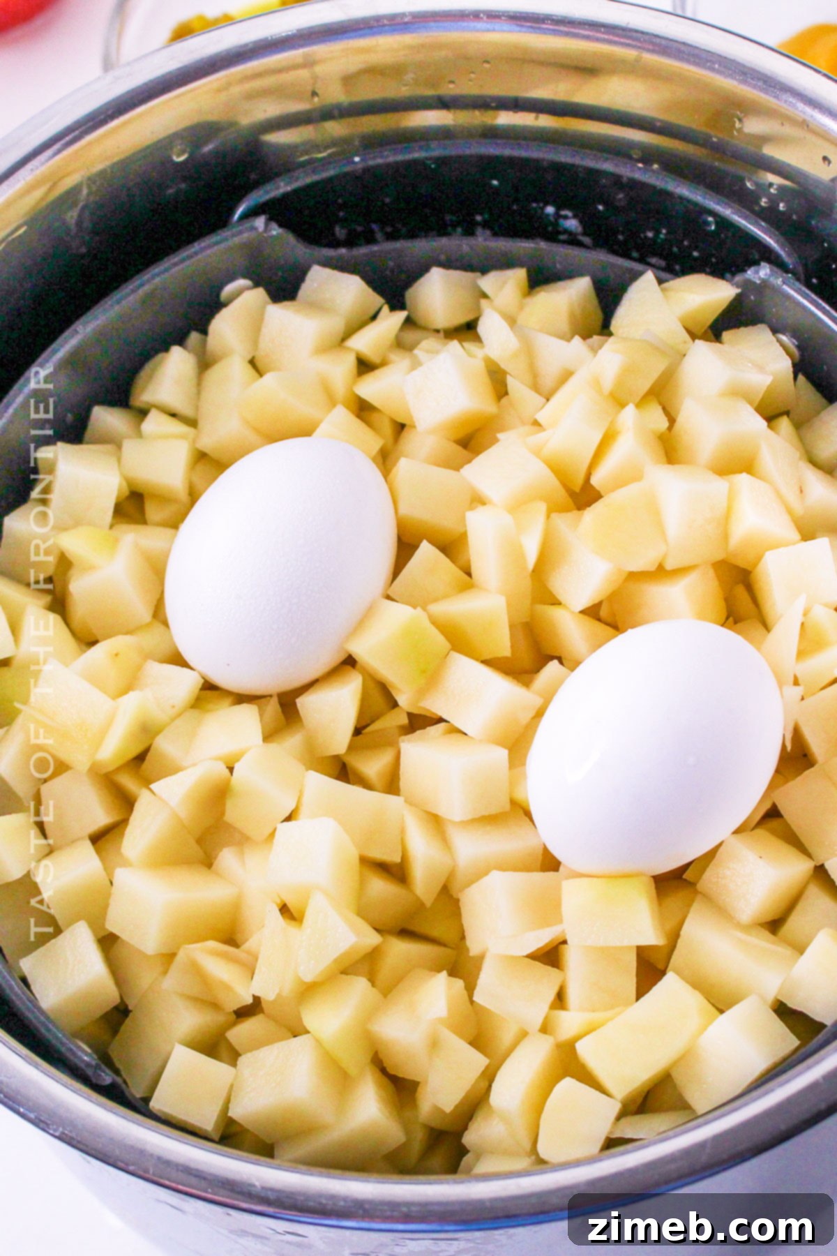 Grandma's Southern Potato Salad 5 Cooking eggs and potatoes simultaneously in a pressure cooker.