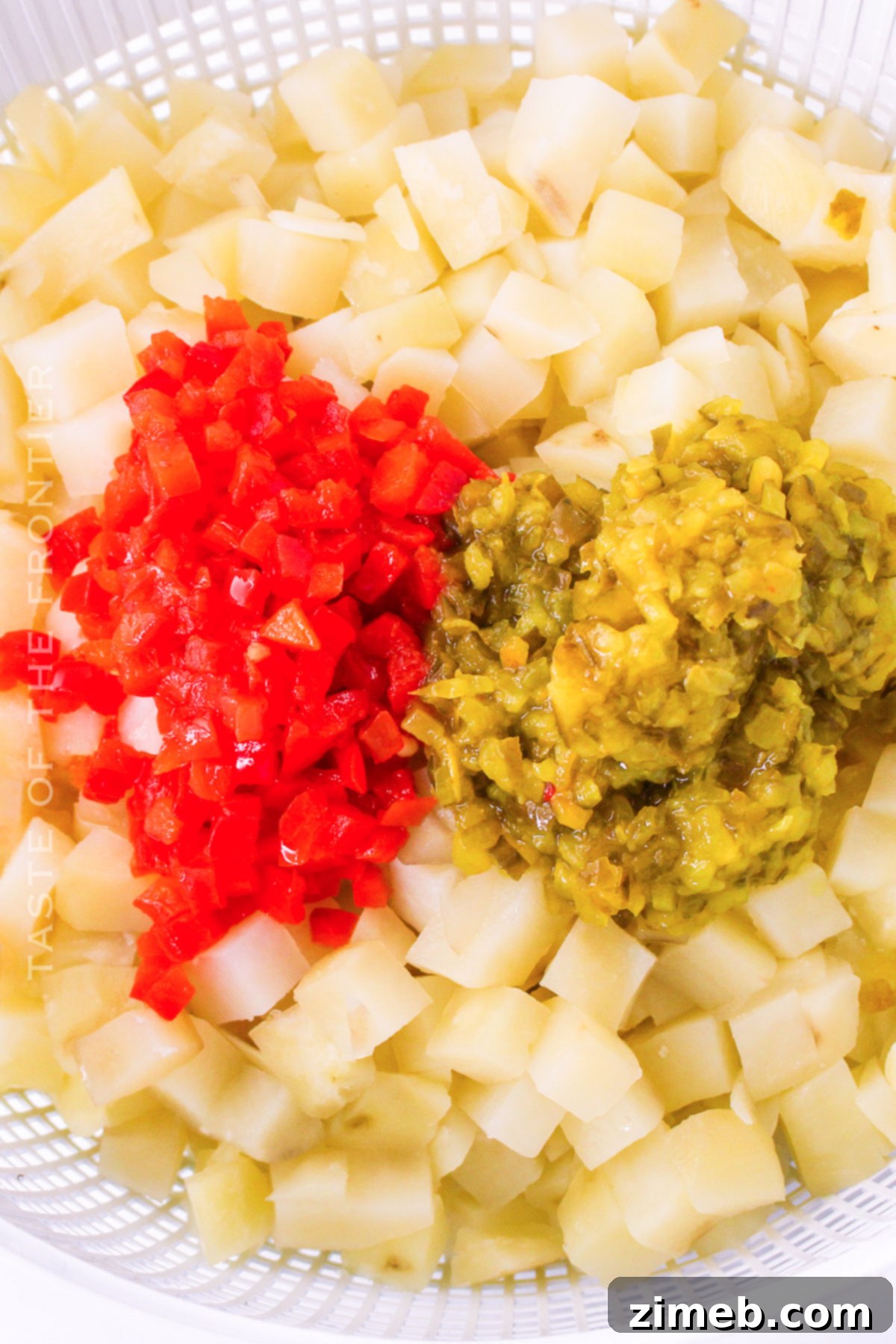 Grandma's Southern Potato Salad 6 Mixing the potato salad ingredients in a large bowl.