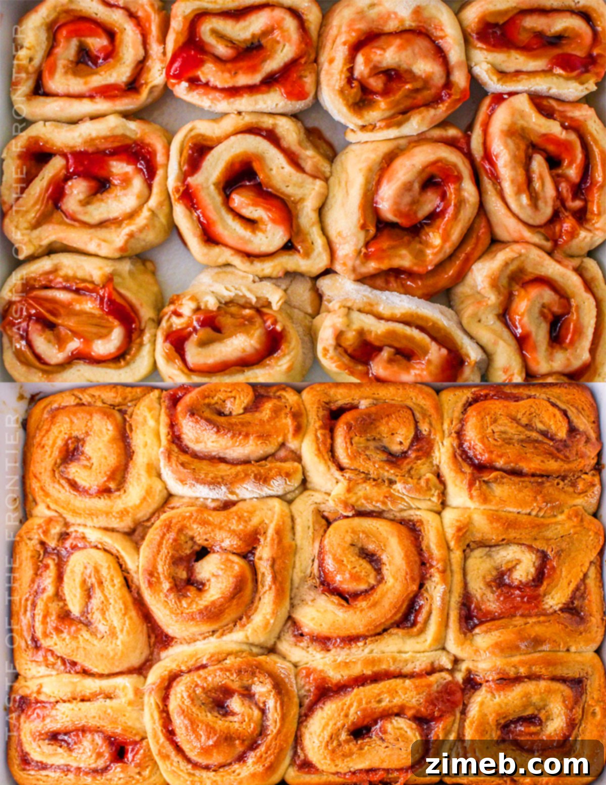 Decadent Peanut Butter Cinnamon Buns 7 Freshly baked Peanut Butter Cinnamon Rolls in a pan