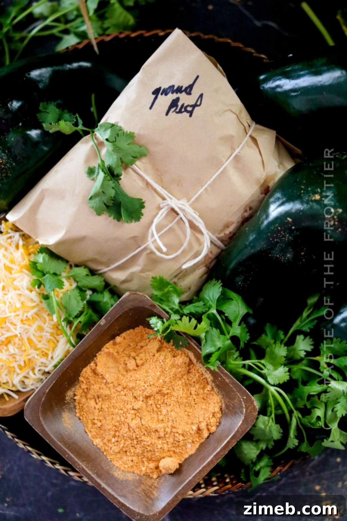 Ingredients for stuffed poblano peppers laid out