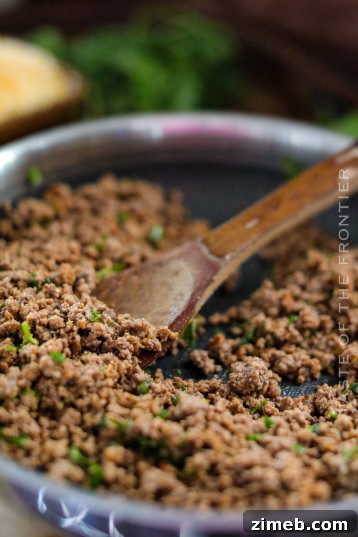 Ground beef filling mixed with taco seasoning and cilantro