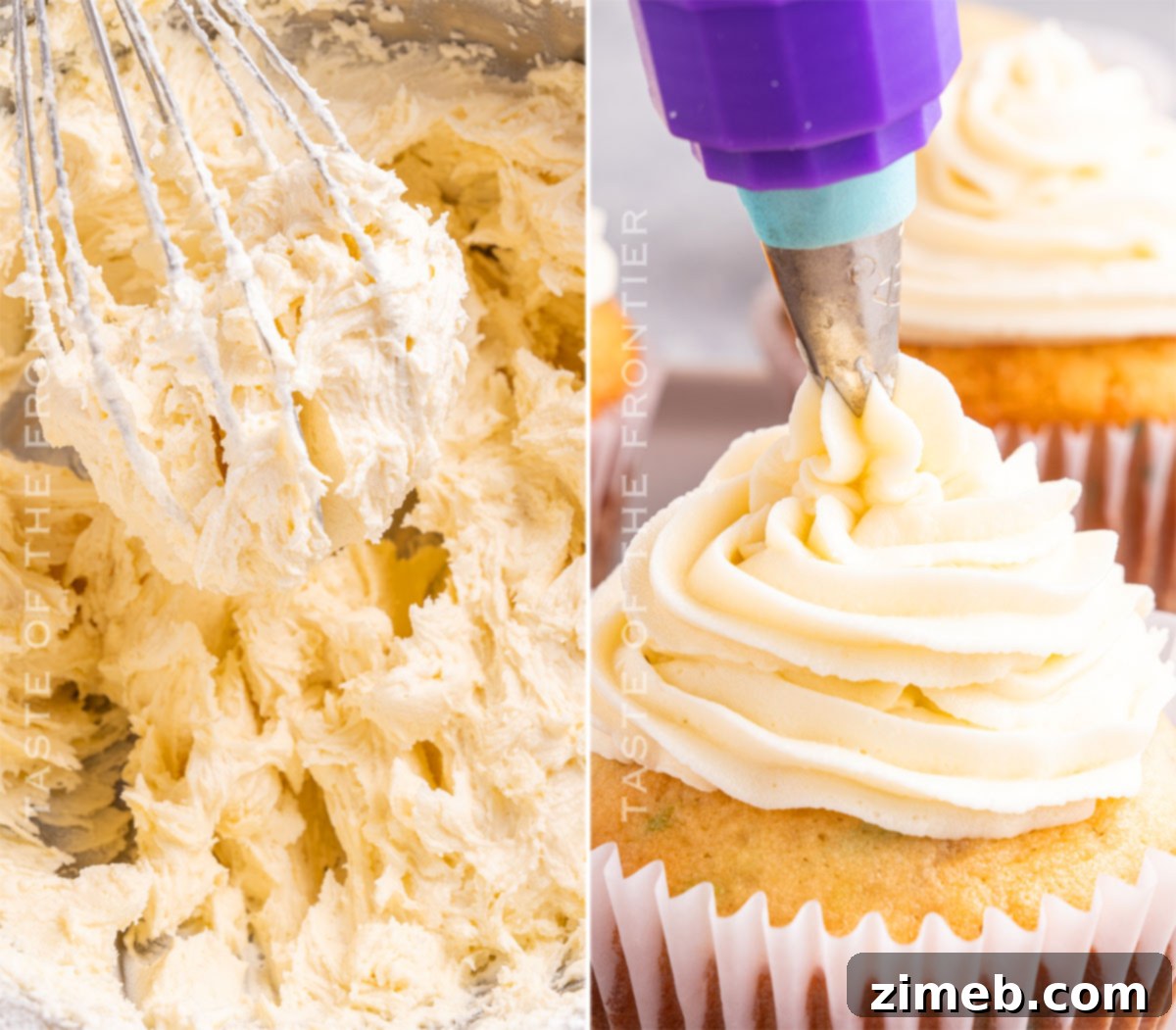 Festive Funfetti Cupcakes 8 Adding homemade buttercream frosting - hands carefully piping vanilla frosting onto a cupcake