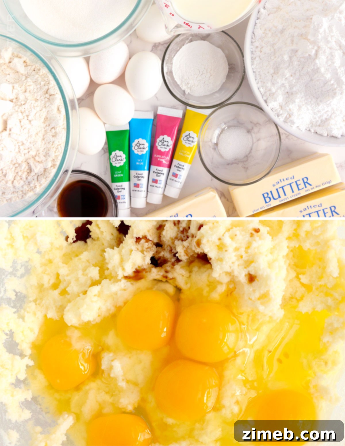 Bake Mom Happy 4 Ingredients for making a Mother's Day cake laid out on a counter