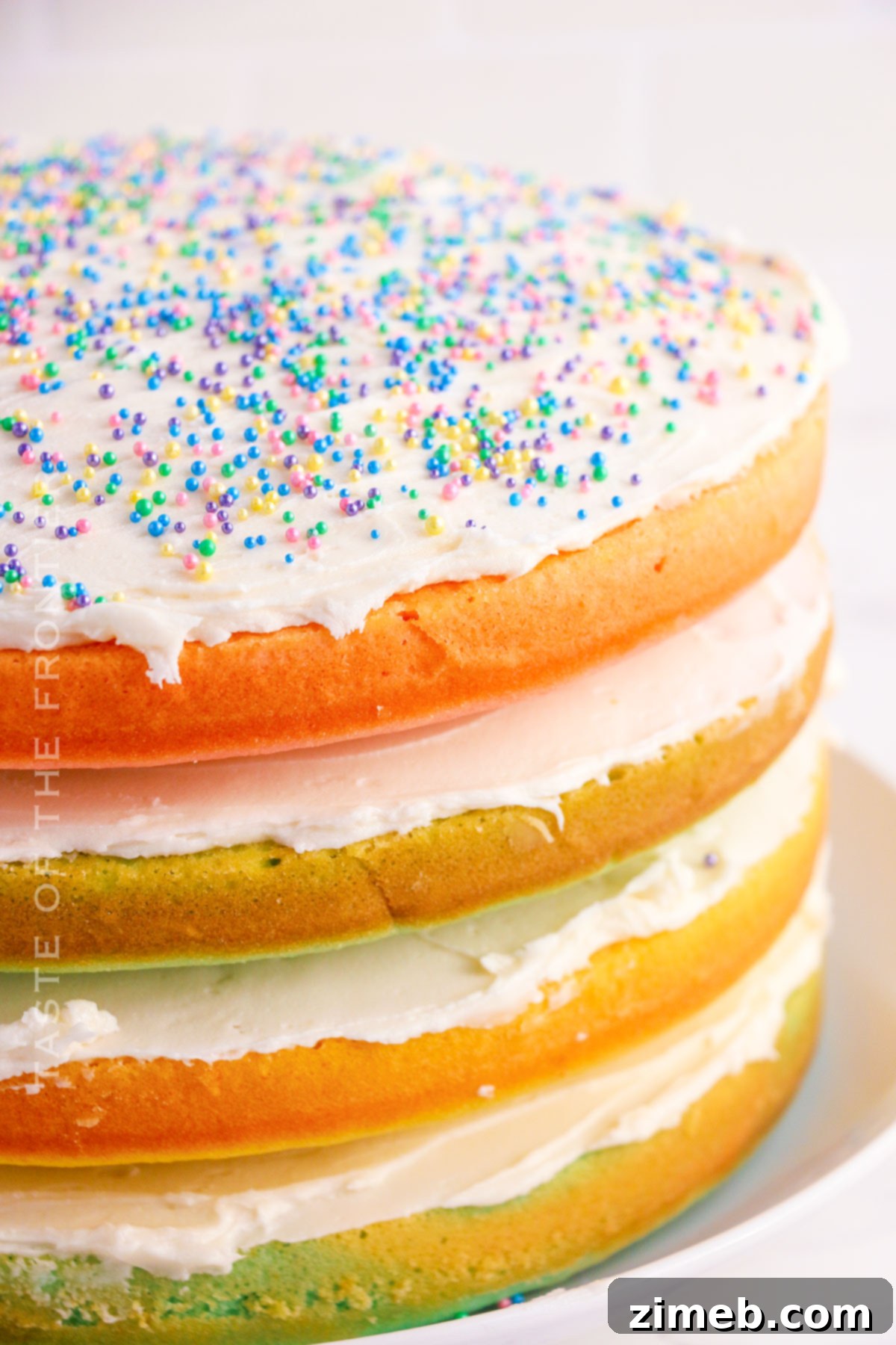 Bake Mom Happy 7 Decorated naked layer cake with colorful sponges and sprinkles