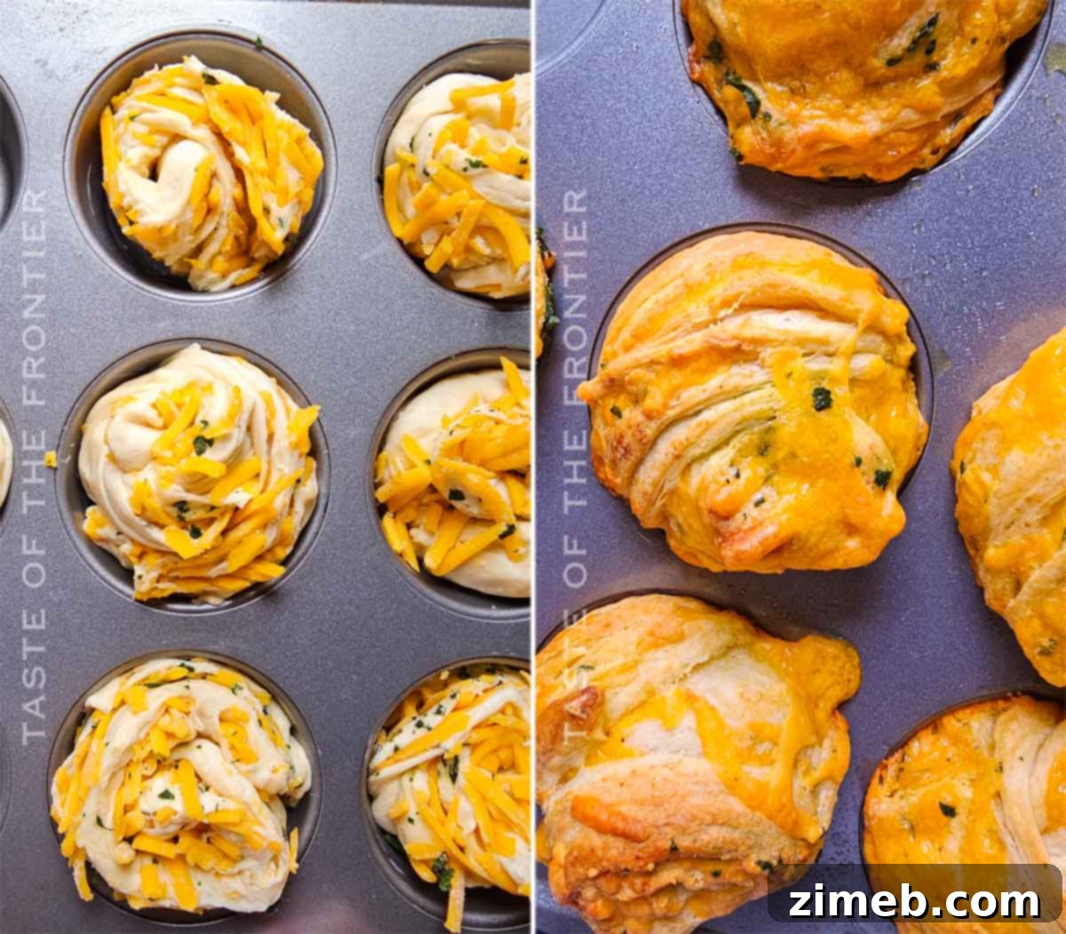 Zesty Cheddar Ranch Cruffins 9 before and after baking