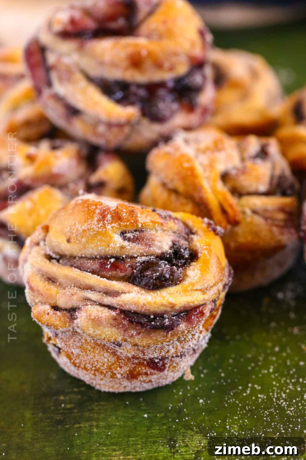 Blueberry Bliss Cruffins 17 Sugar-coated blueberry cruffins, perfect for breakfast or a sweet treat.