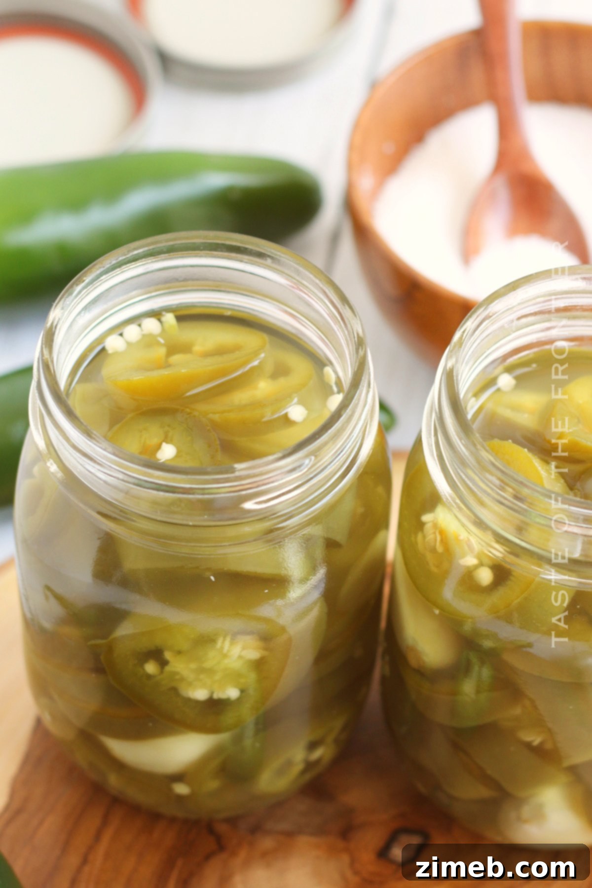 Mason jars filled with homemade pickled jalapenos