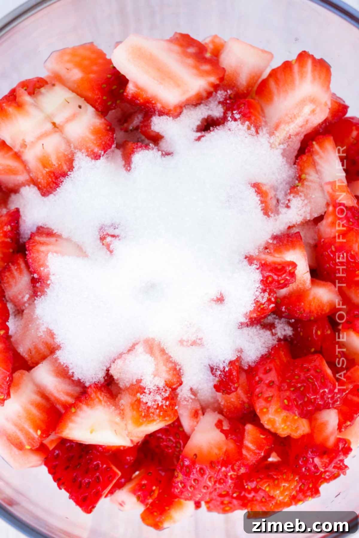 Golden Air Fryer Strawberry Shortcake Bliss 5 Macerated strawberries, glistening with juice and sugar, ready for assembly.