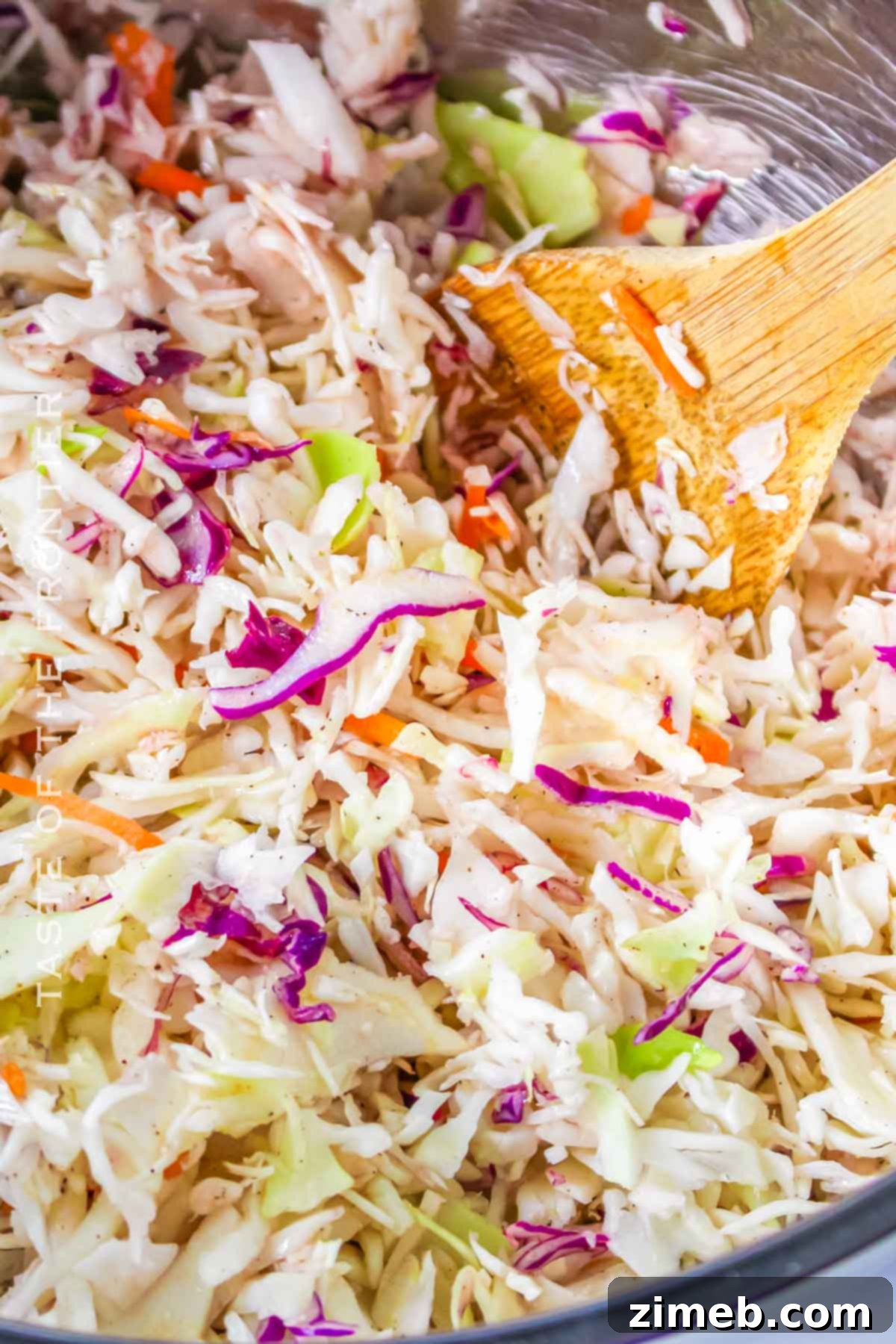 Zesty Red Wine Vinegar Coleslaw 7 Red Wine Vinegar Coleslaw served as a fresh, no-mayo side dish for a meal.