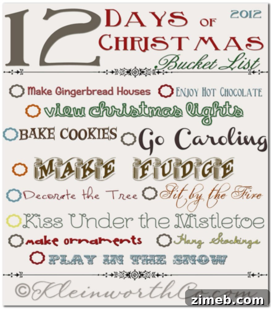 12 days of Christmas Bucket list, Free Printable
