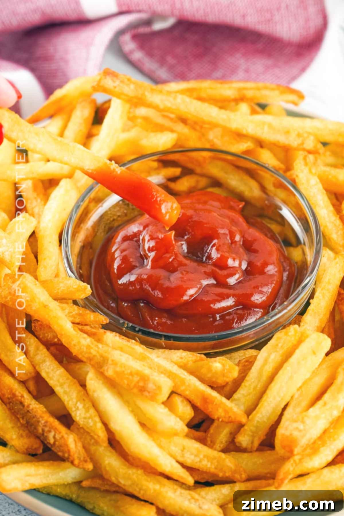 Perfectly Crispy Air Fryer Frozen Fries 2 fries with ketchup