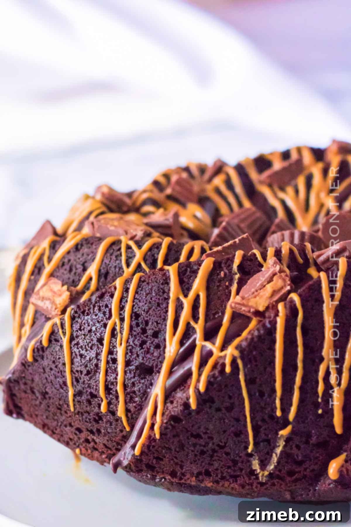 Easy Brownie Bundt Cake with Peanut Butter Swirl