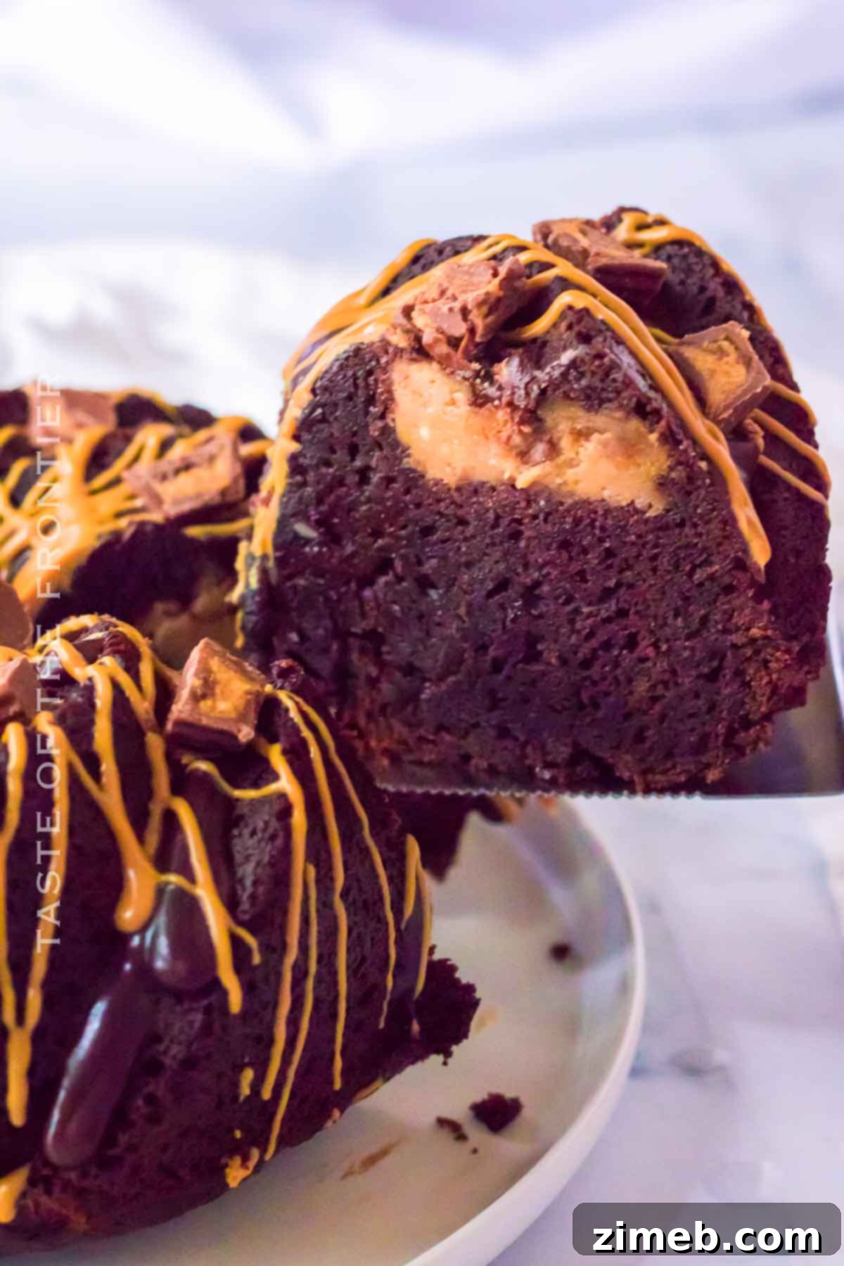 Close-up of Brownie Cake with Peanut Butter Cheesecake Filling layers