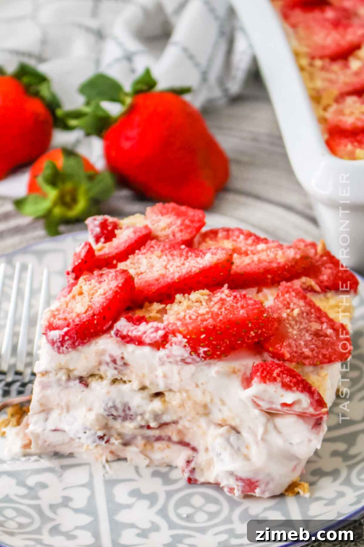 No-Bake Strawberry Dream 3 Strawberry Icebox Cake with cream cheese filling