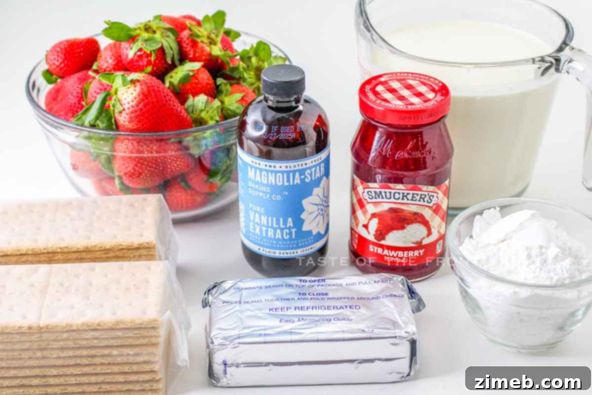 No-Bake Strawberry Dream 4 Strawberry Icebox Cake ingredients laid out