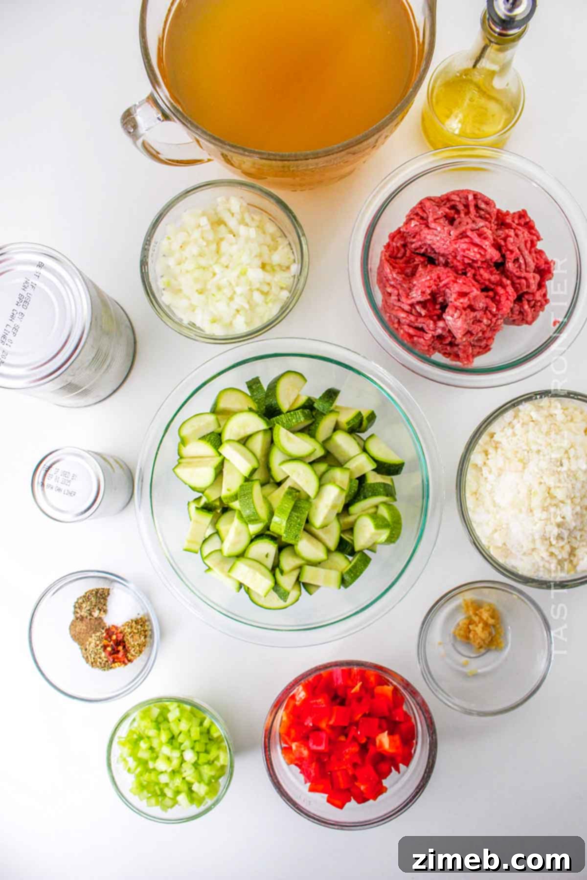 Zucchini Soup ingredients laid out on a table