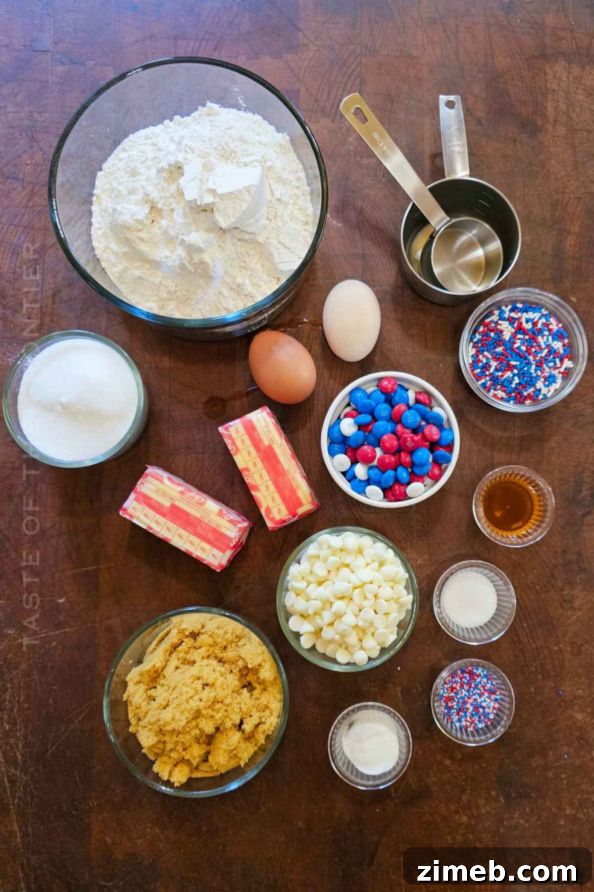 Patriotic Cookie Delights 4 Ingredients for making 4th of July Cookies laid out on a table