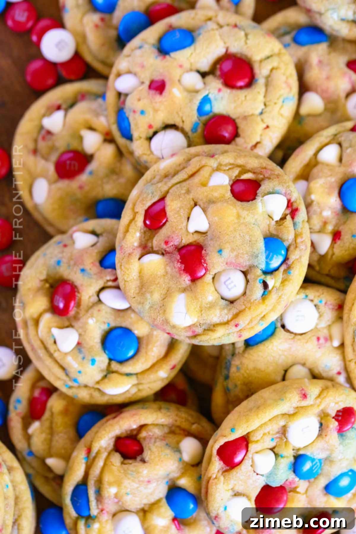 Patriotic Cookie Delights 9 Delicious patriotic M&M cookies arranged on a platter