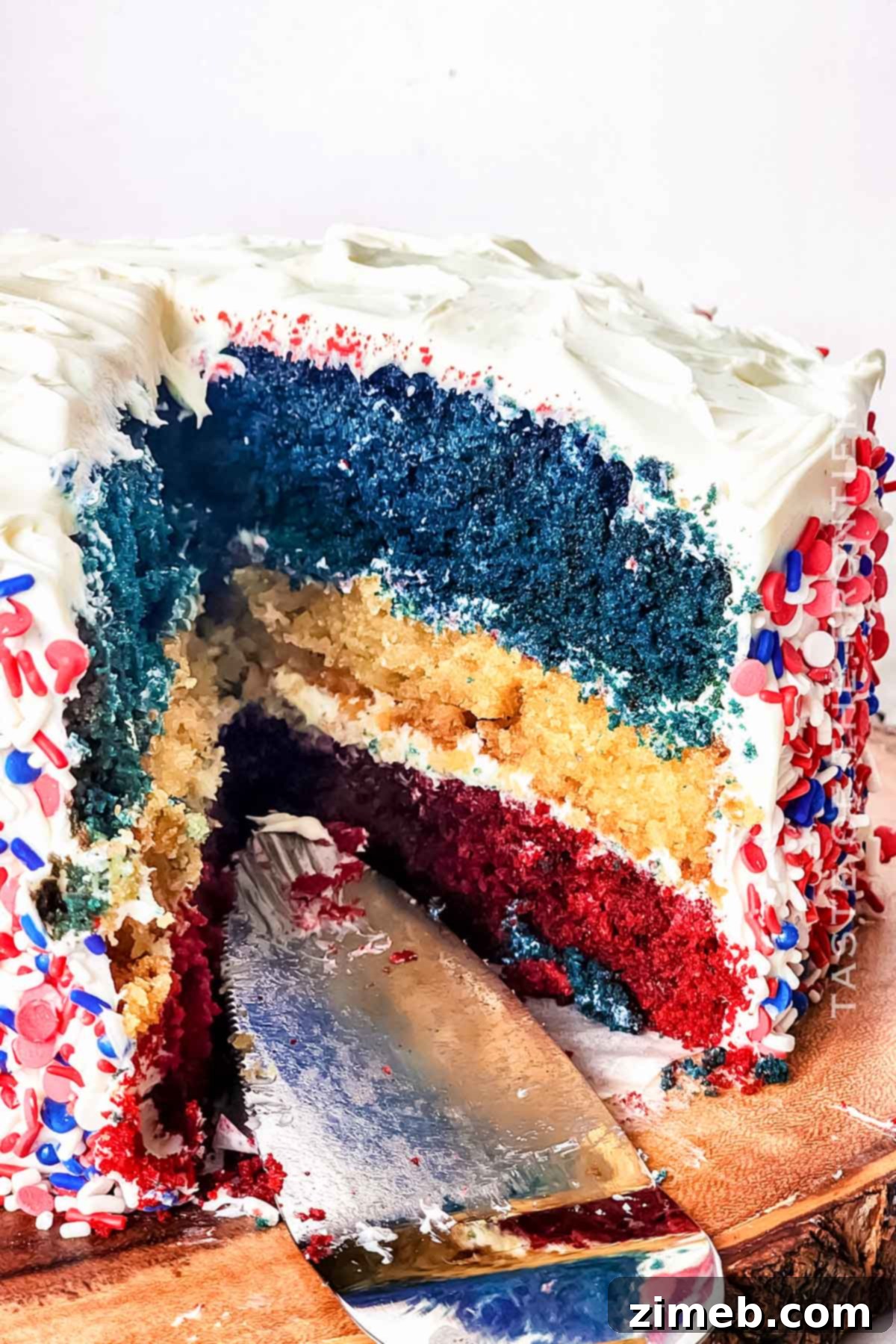 Festive Tri-Color Delight 16 velvet cake slice showing moist texture