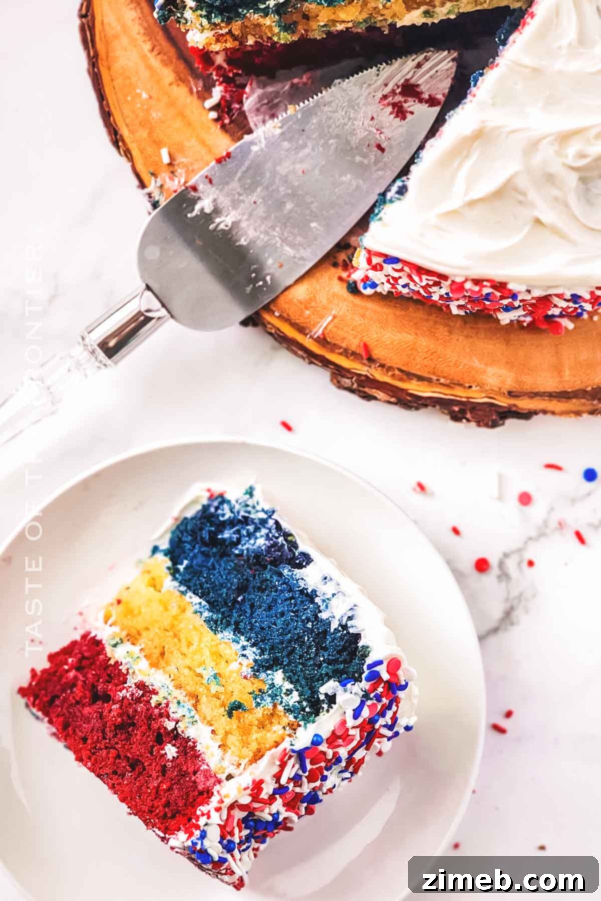 Festive Tri-Color Delight 9 patriotic cake slice showing 3 layers