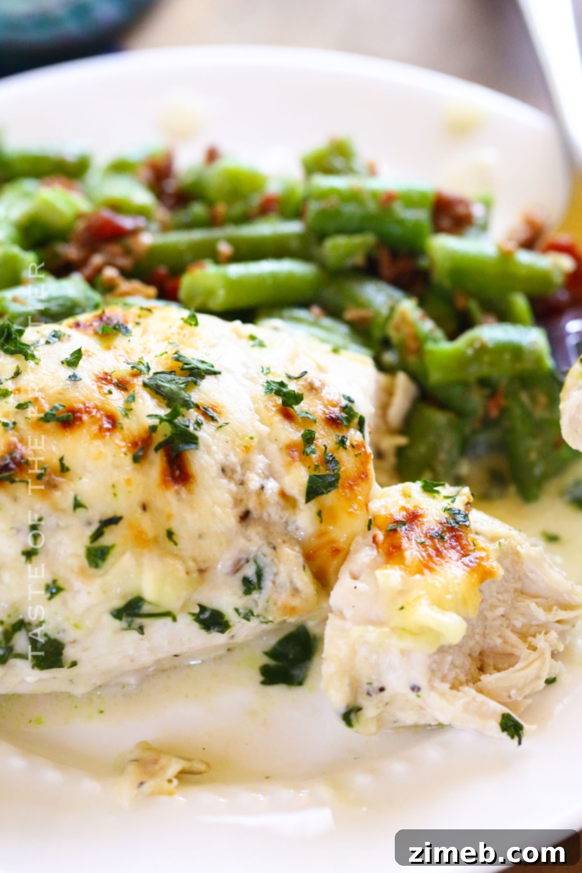 Creamy Mushroom Chicken 14 Finished Cream of Mushroom Chicken Recipe, served with fresh parsley.