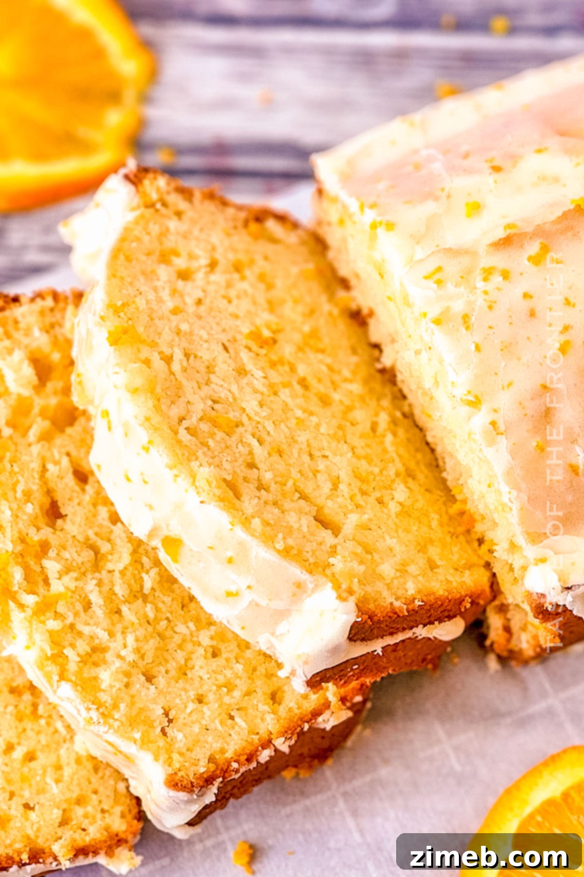 Zesty Orange Loaf 8 Orange quick bread slice