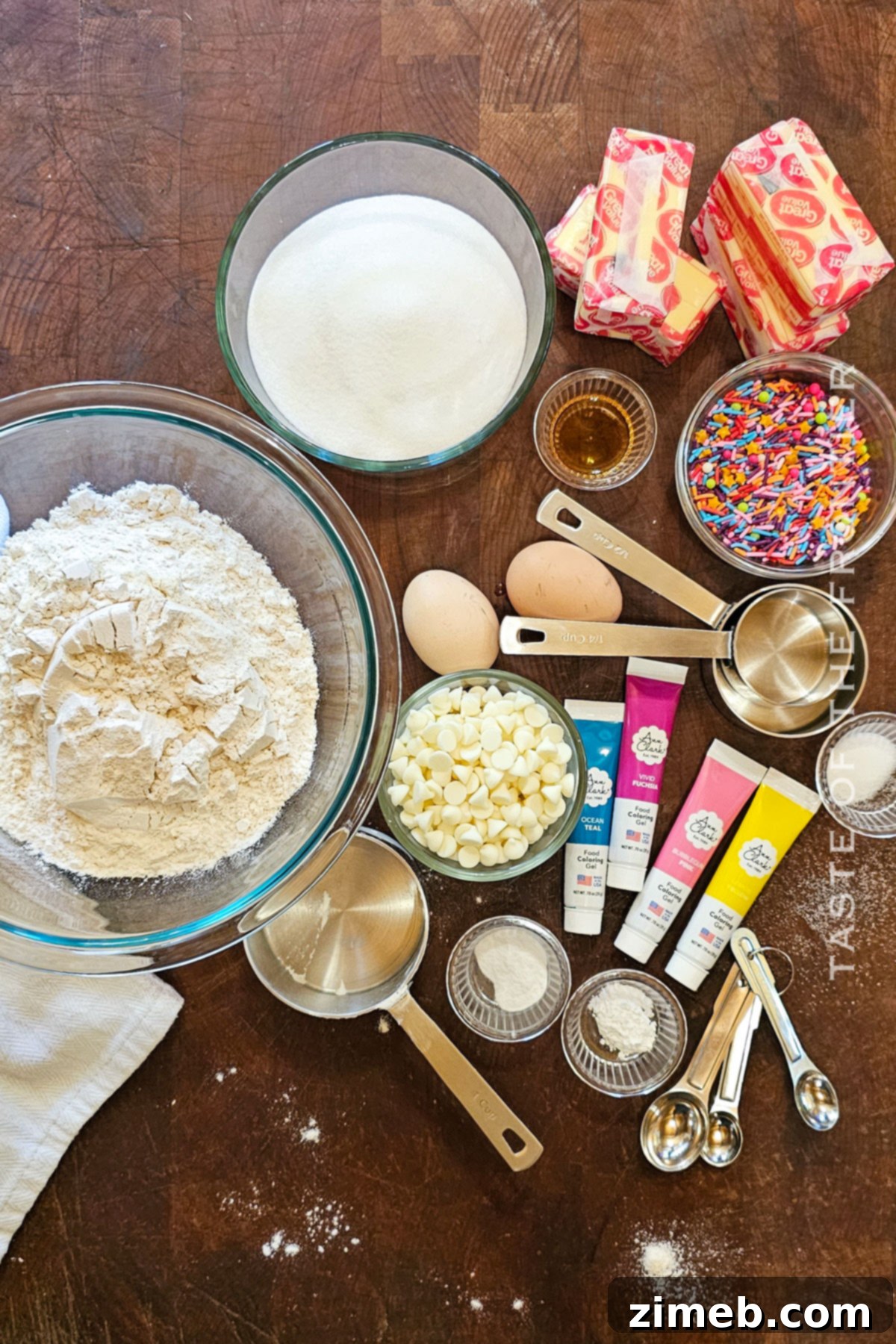 Ingredients for Unicorn Cookies laid out, colorful and enticing.