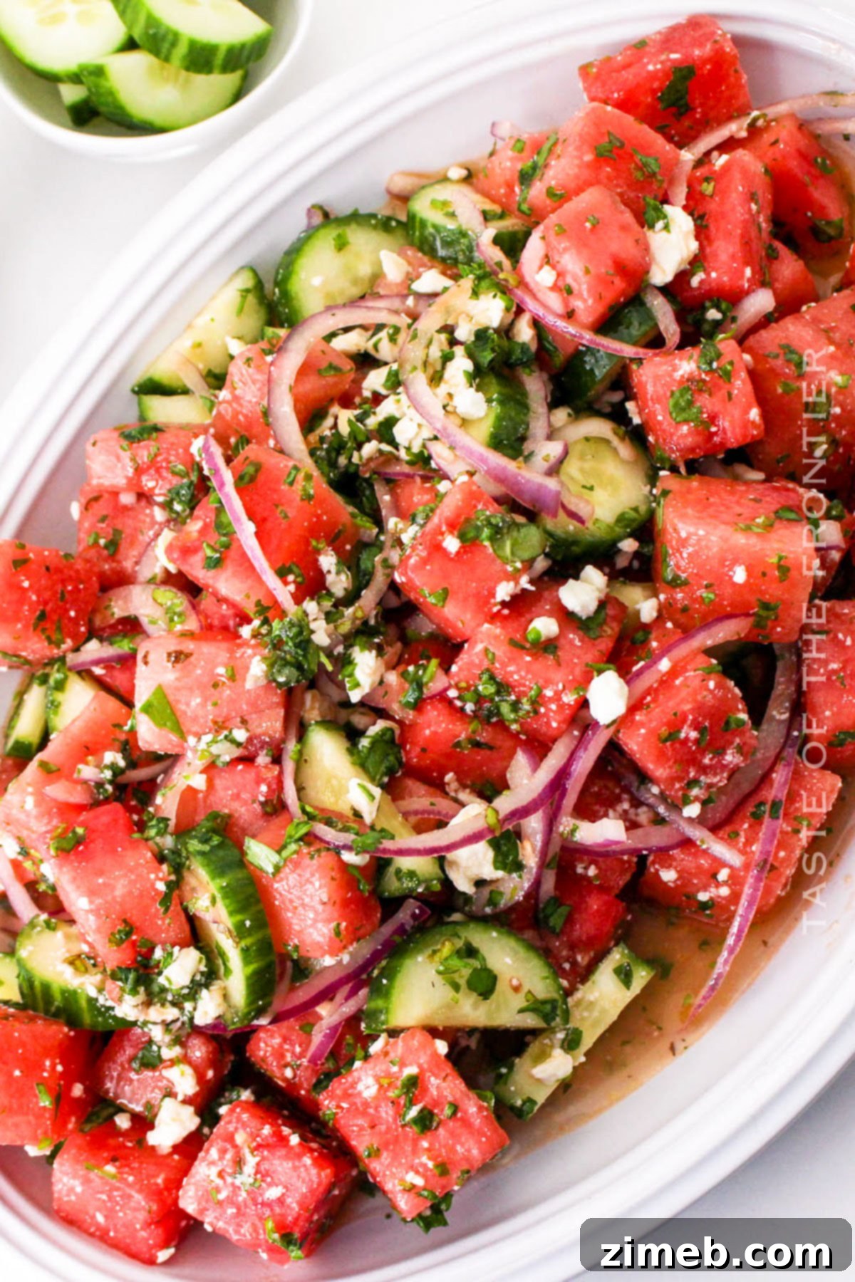 Watermelon Salad with Goat Cheese, beautifully plated for a summer meal.