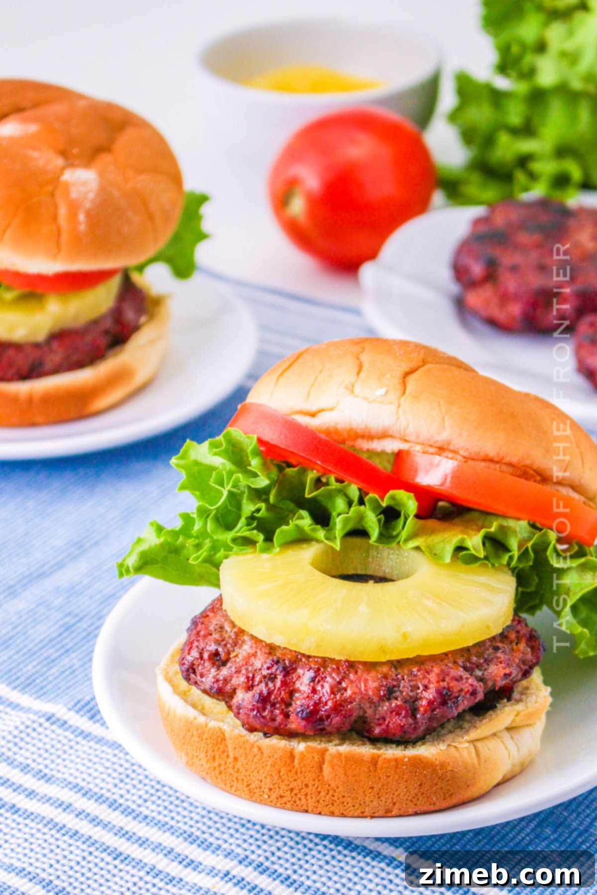 Teriyaki Burgers with grilled pineapple