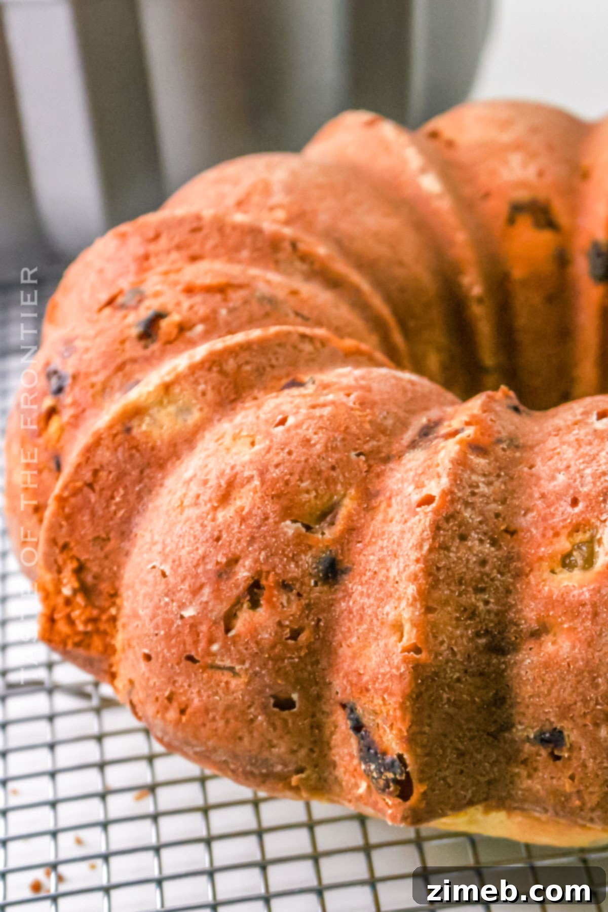 baked bundt cake with peaches