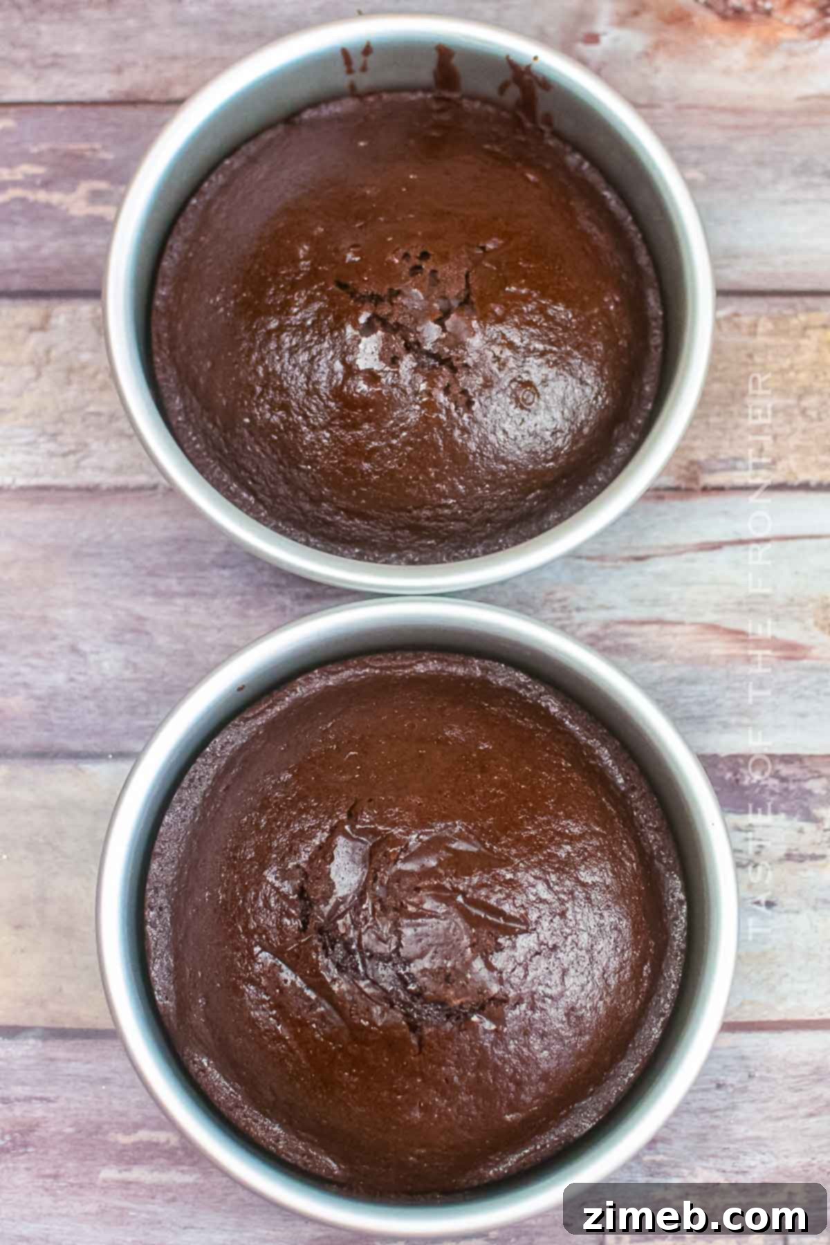 Rich Chocolate Peanut Butter Bliss 6 Two chocolate cake layers ready for frosting
