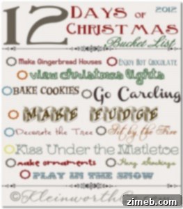 12 days of Christmas Bucket list, Free Printable