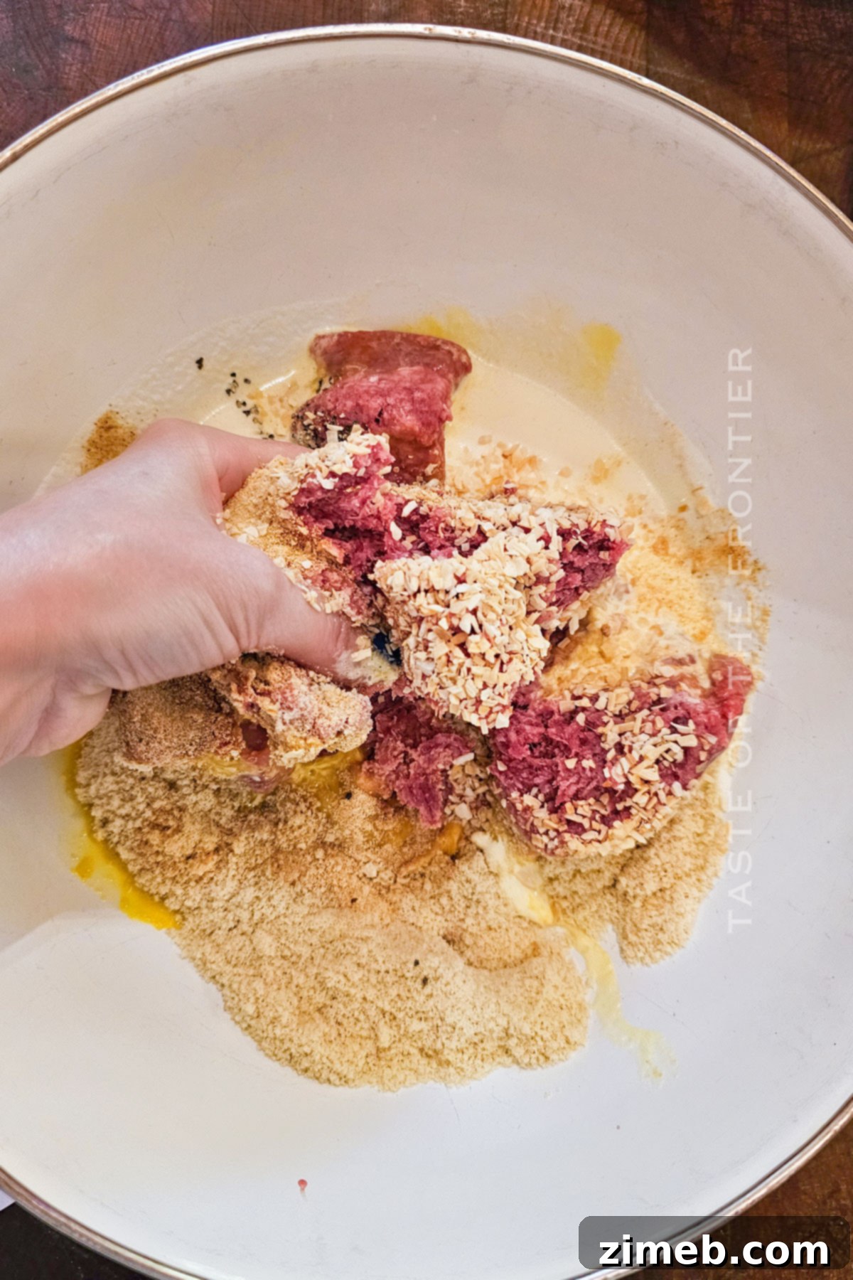 The Ultimate Smoked Meatloaf 6 mixing with hands