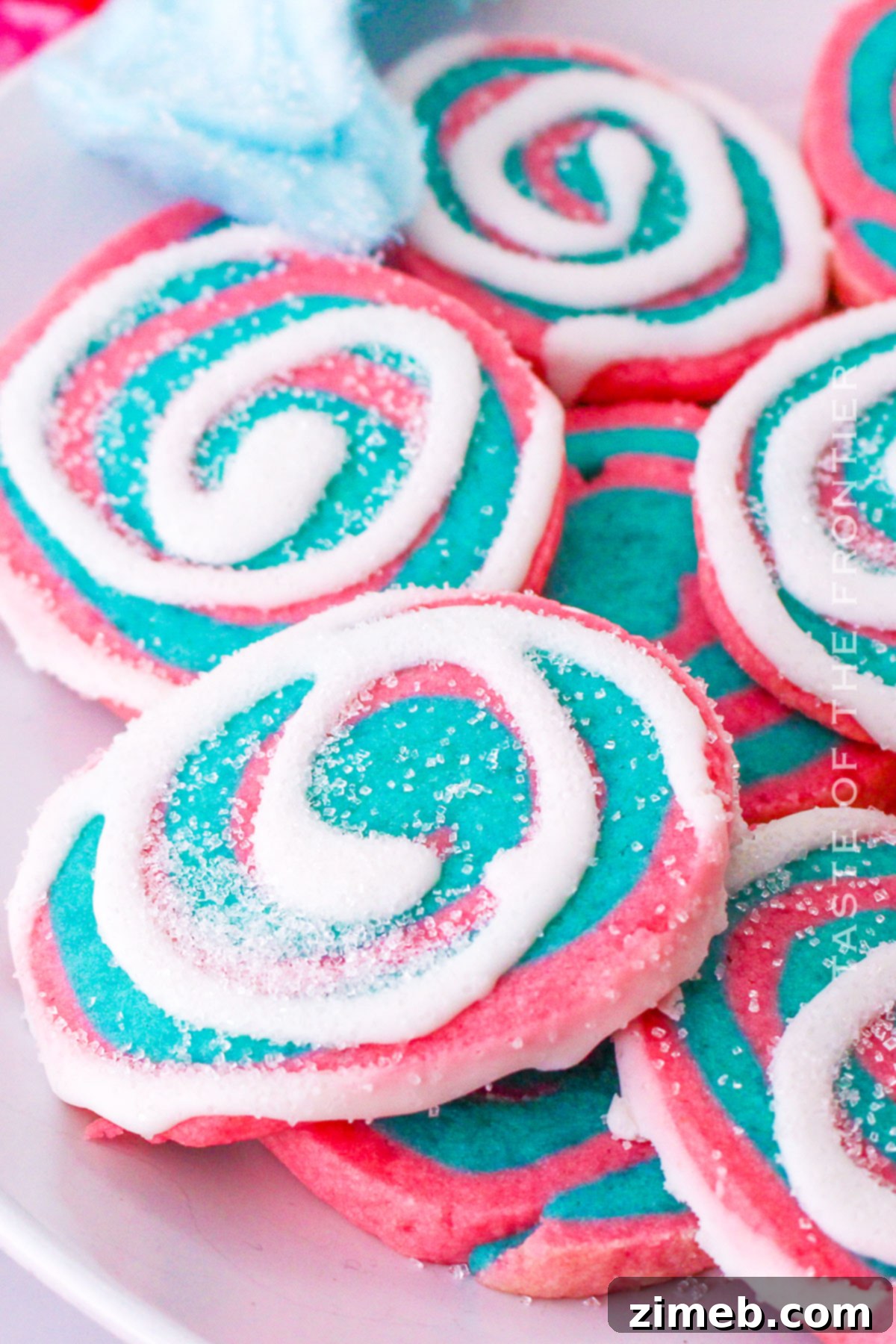 Decorated Cotton Candy Pinwheel Cookies with Icing and Sprinkles