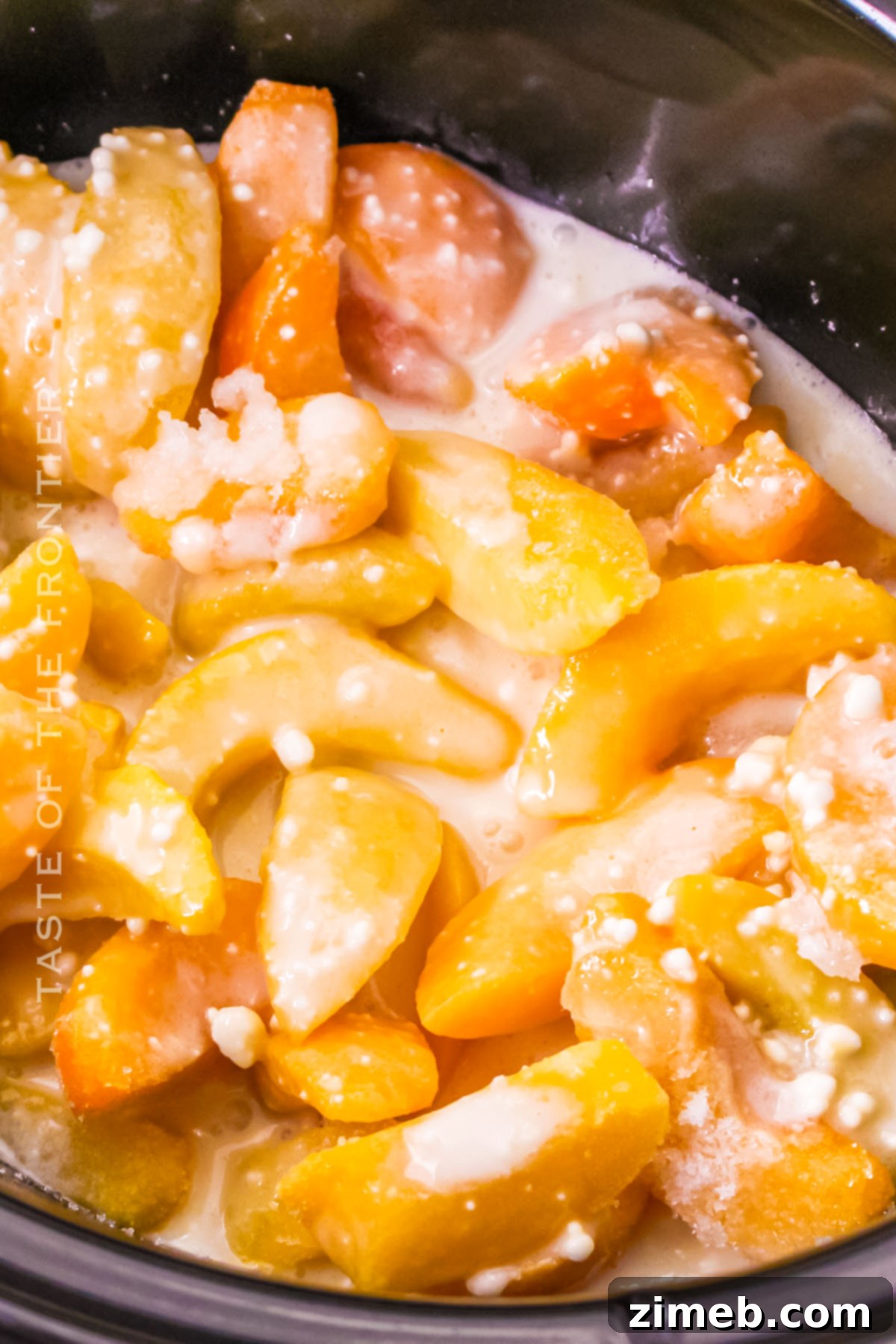 Effortless Slow Cooker Peach Cobbler with Bisquick 6 How to make Slow Cooker Peach Cobbler with Bisquick step-by-step