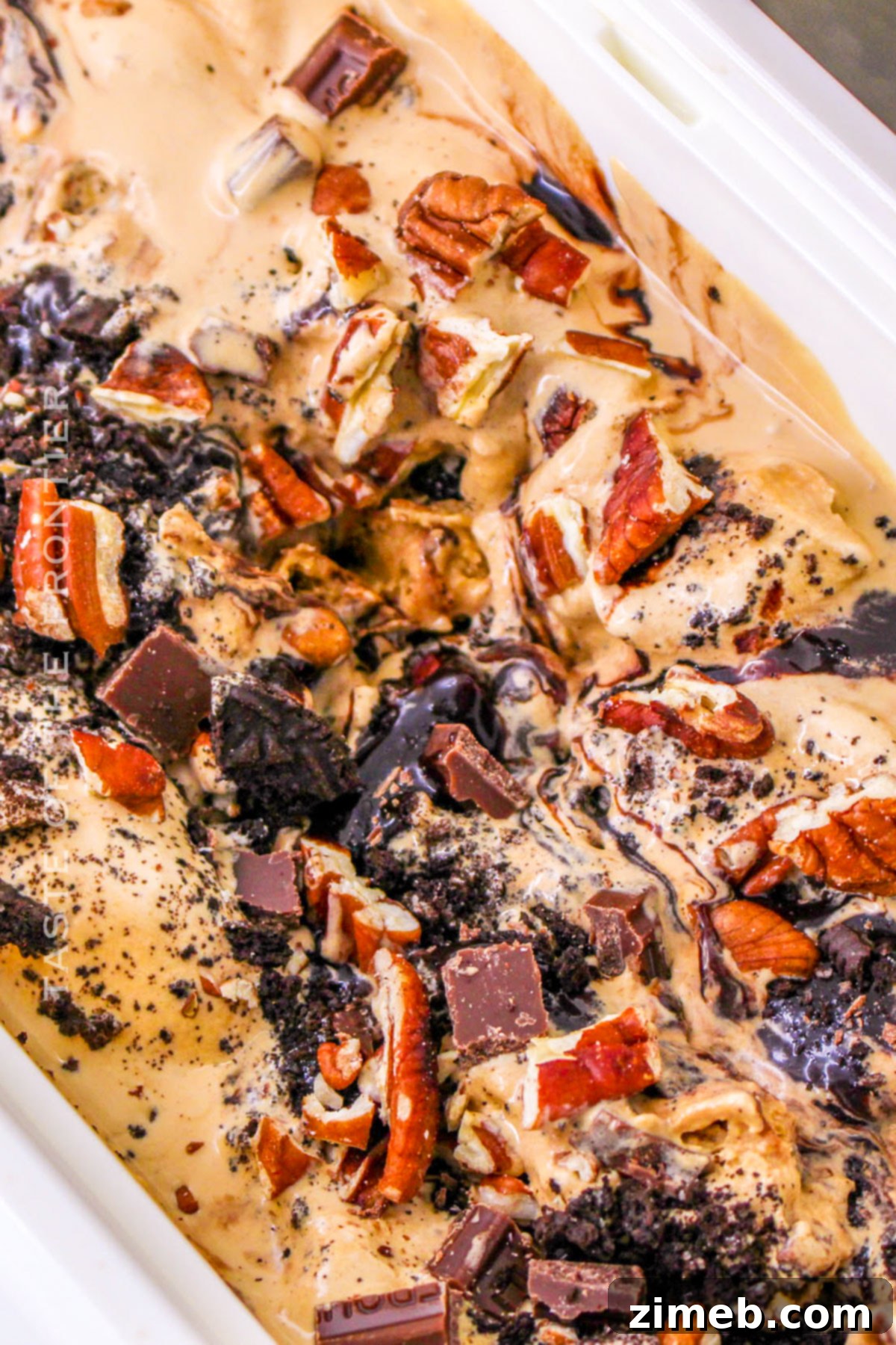 Decadent Mississippi Mud Ice Cream 3 chunks of oreo cookie and pecans in Mississippi Mud Ice Cream
