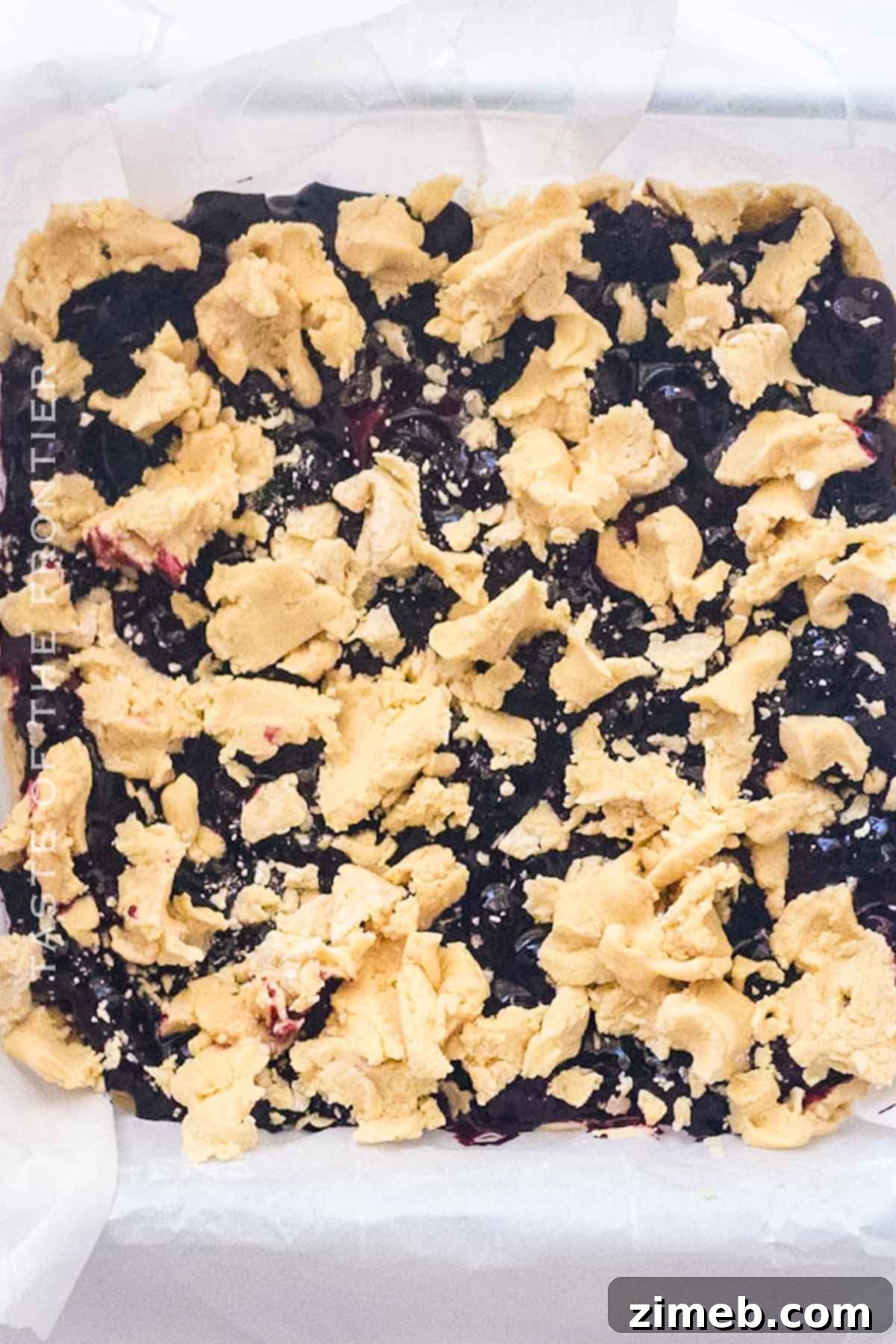 Sunshine Lemon Blueberry Bars 6 ready to bake with shortbread crumble