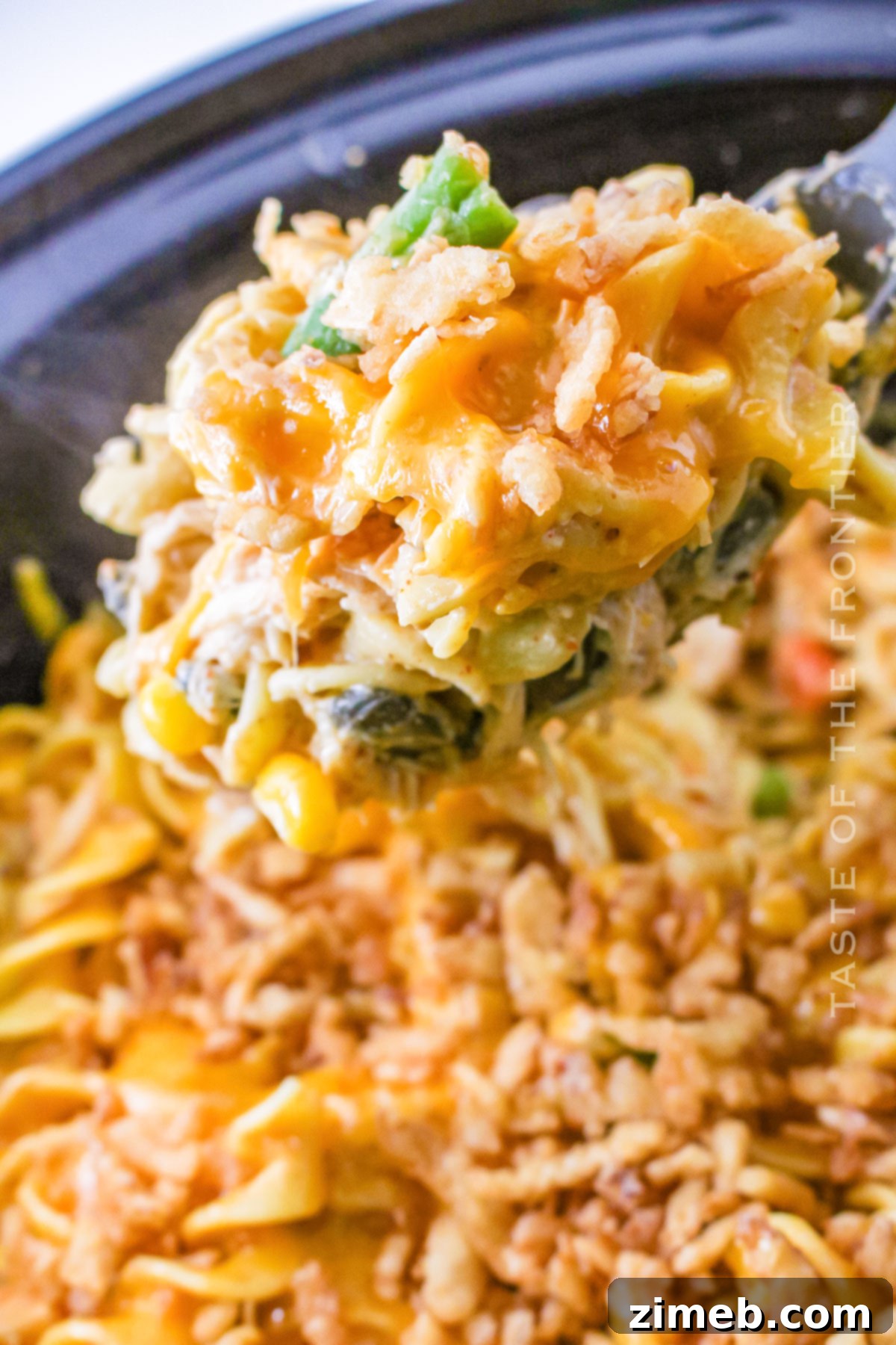 Creamy Slow Cooker Chicken Pasta 3 Close-up of Slow Cooker Chicken Pasta Recipe, showing creamy texture and tender chicken