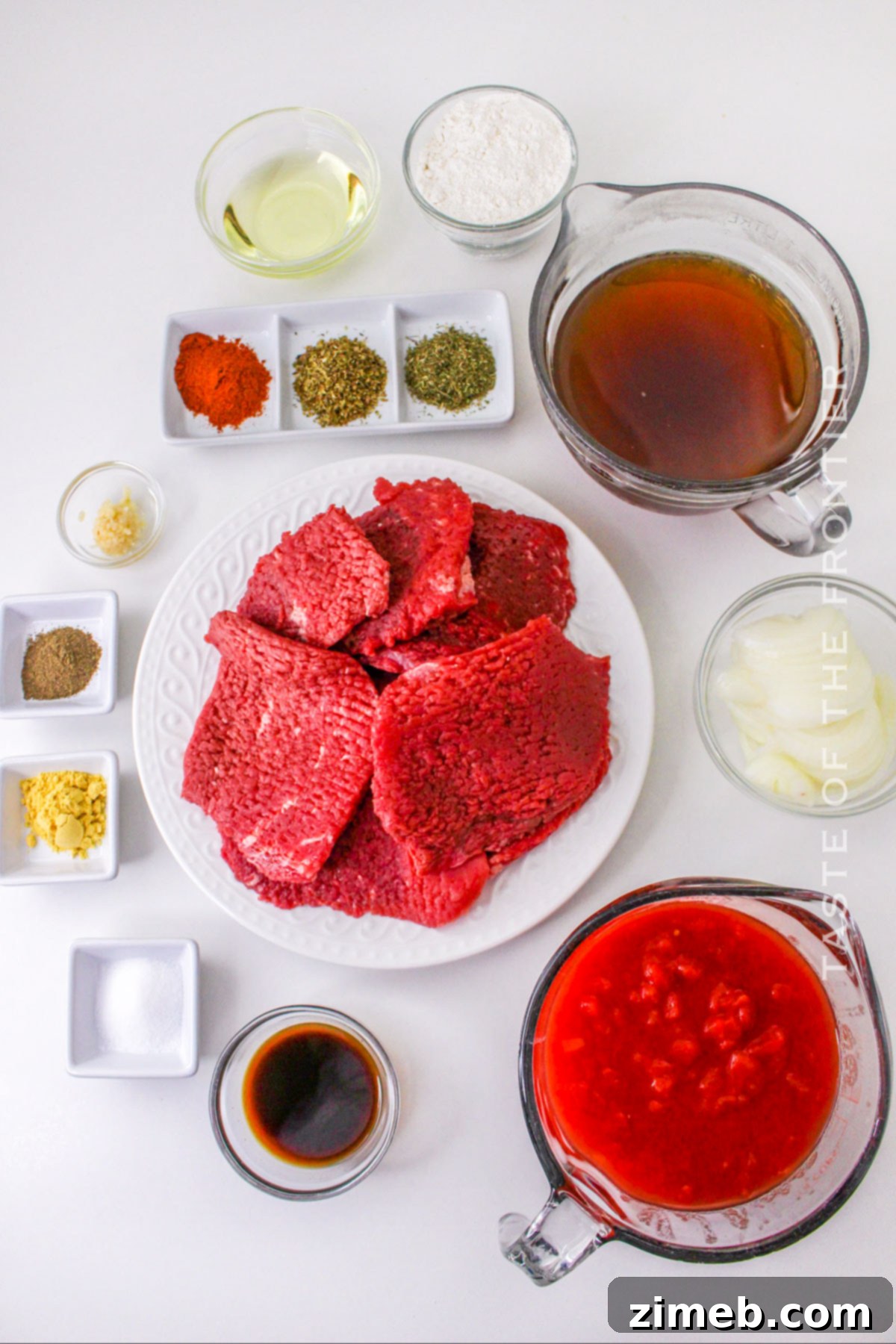 Comforting Slow Cooker Cubed Steak 4 Ingredients for Slow Cooker Cubed Steak laid out