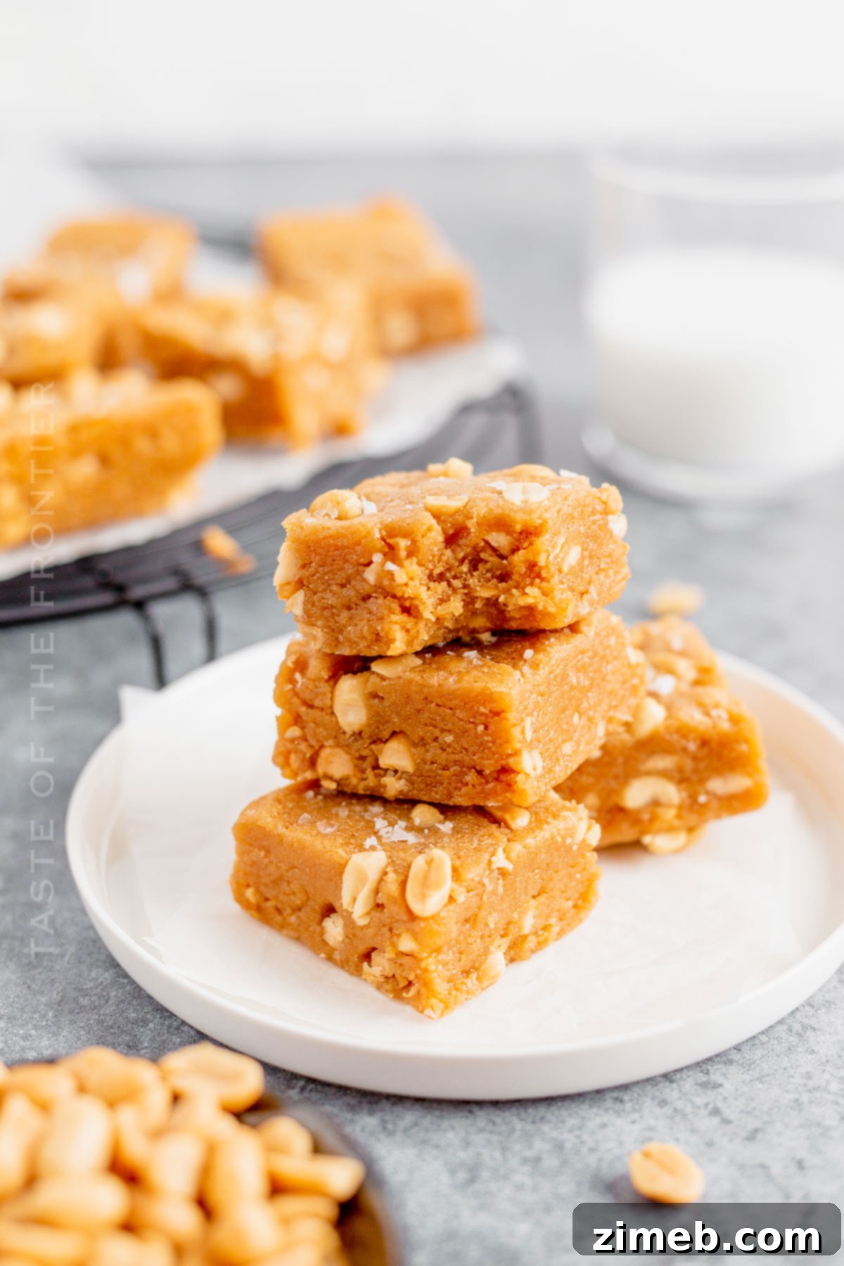 Peanut Butter Blondie dessert bars ready to serve