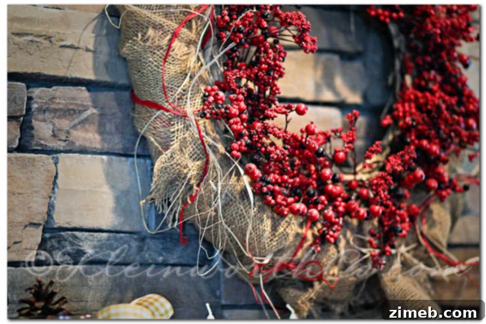 Rustic Winter Mantle Decor with Burlap Runner and Pinecone Arrangements