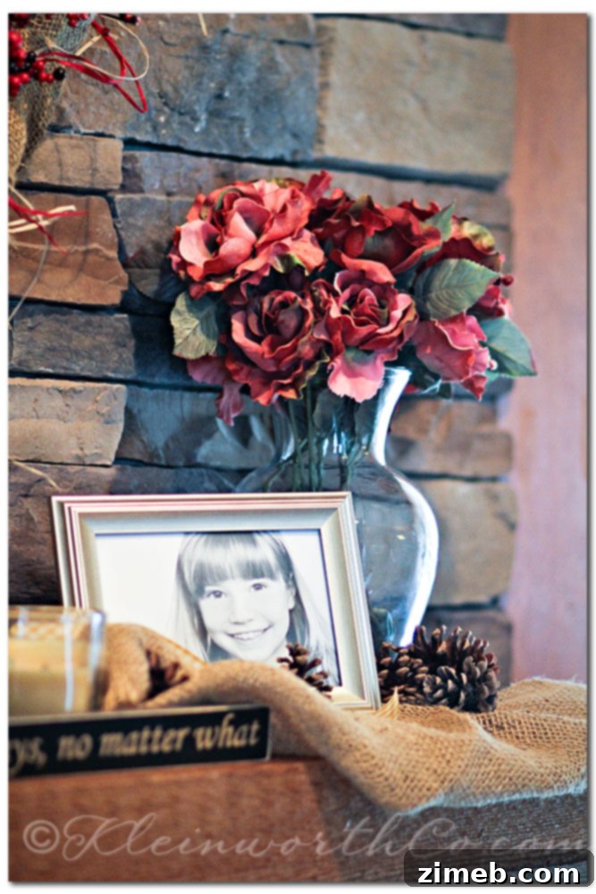 Close-up of Rustic Mantle Decor with Pinecones and Natural Elements