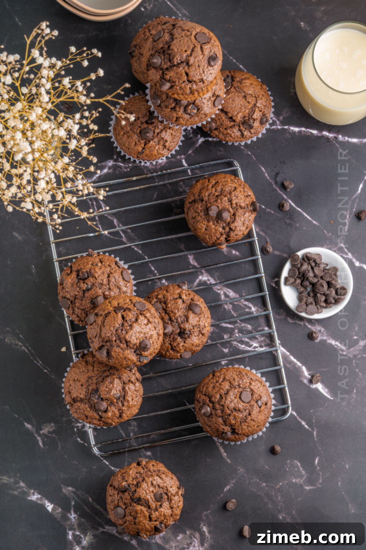 A delicious chocolate breakfast treat with double chocolate muffins.