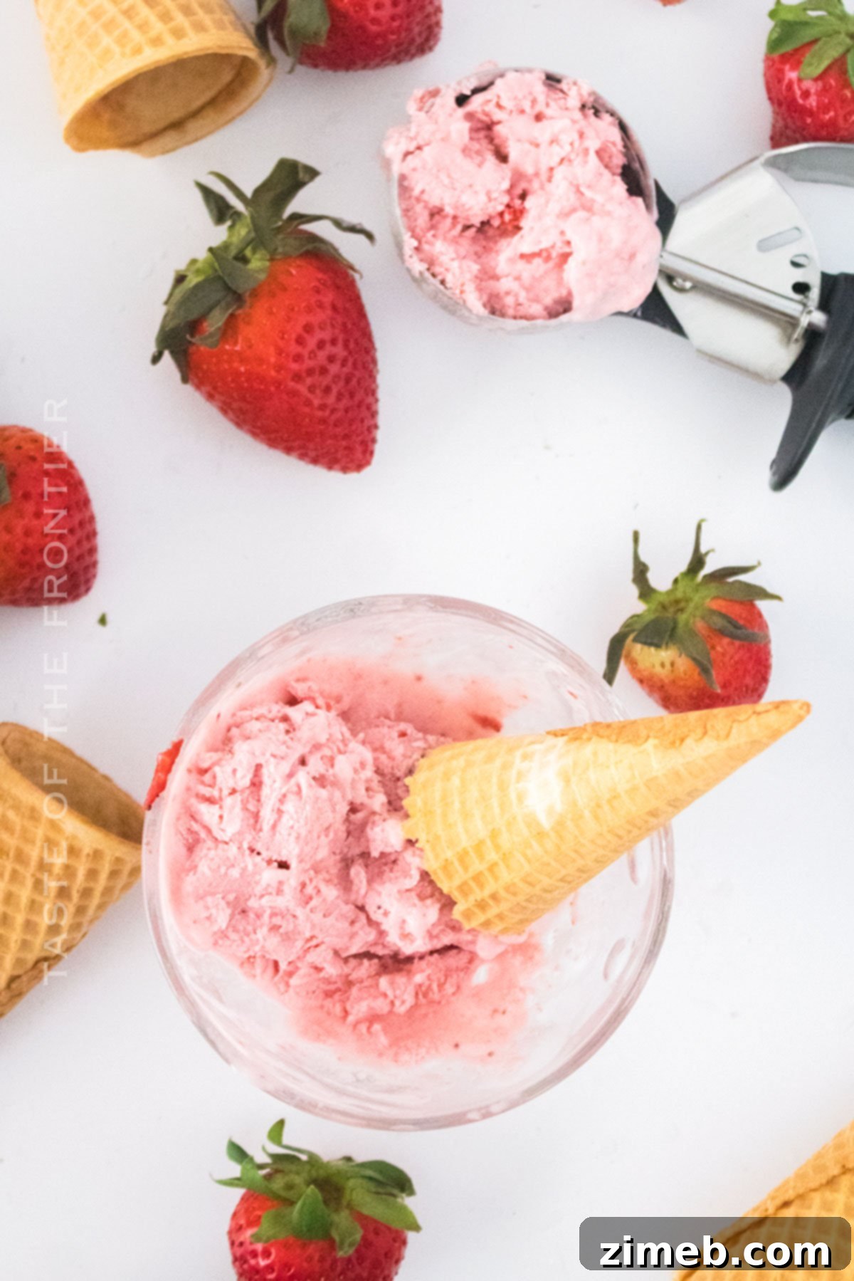Creamy Vegan Strawberry Bliss 8 ice cream cone