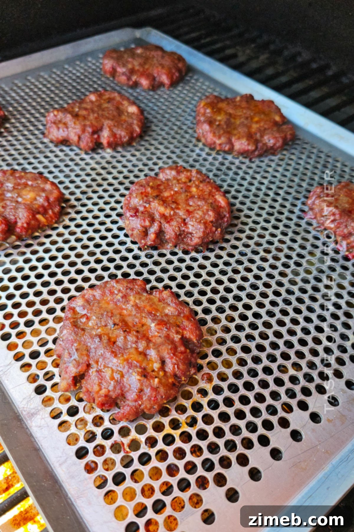 Meat on the smoker for burgers