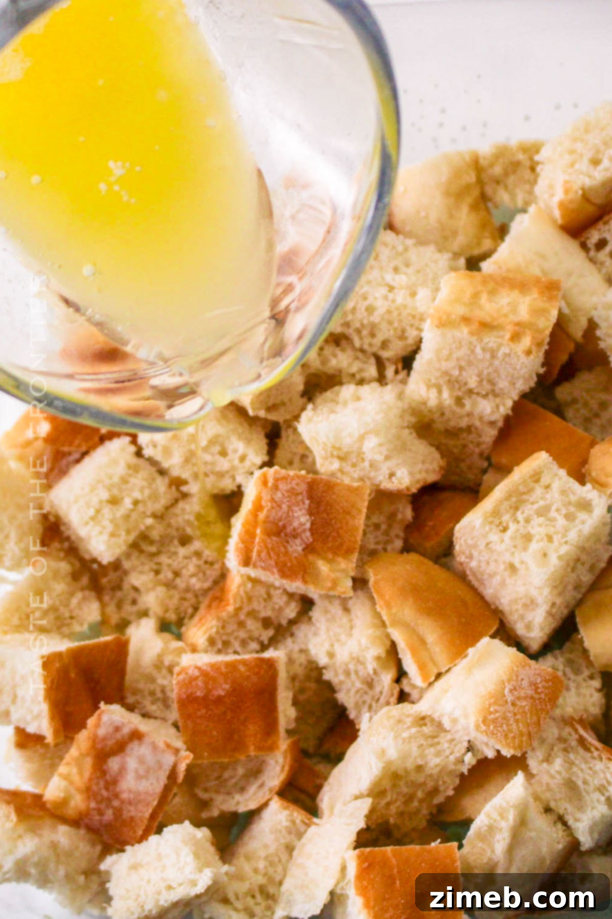 Warm Bread Pudding Drizzled with Vanilla Cream 5 butter with the bread