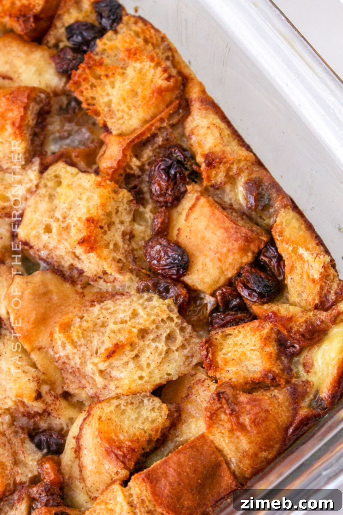 Warm Bread Pudding Drizzled with Vanilla Cream 8 baked bread pudding
