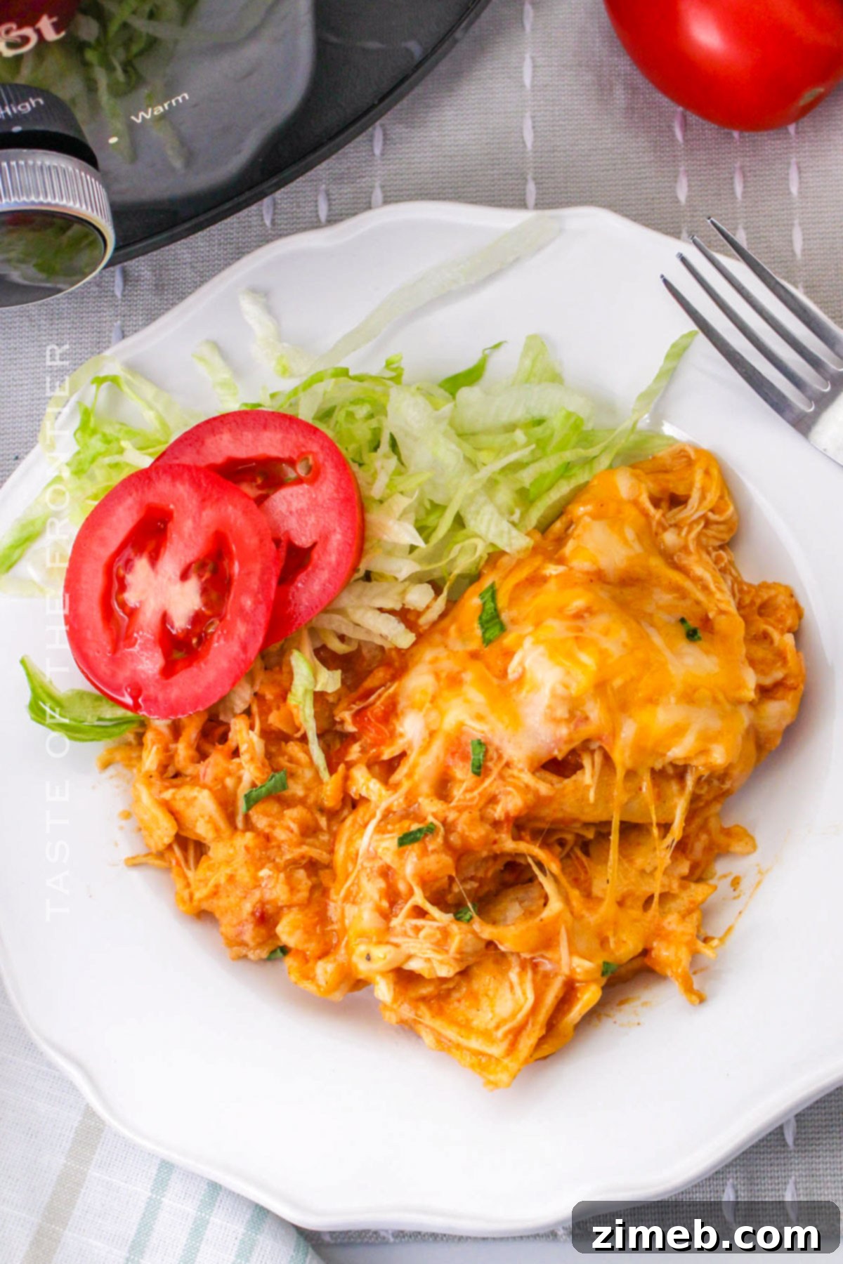 Crockpot Chicken Enchilada Casserole with Fresh Toppings