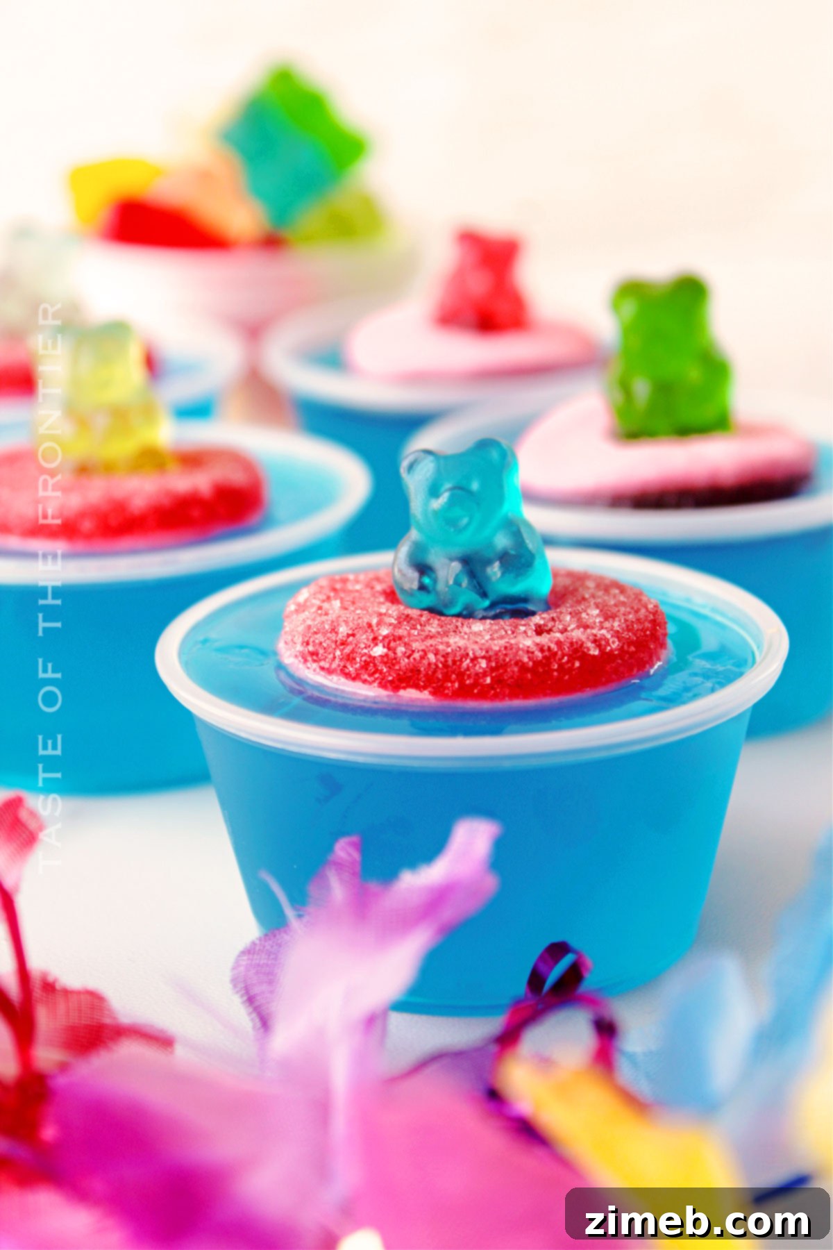 A tray of Pool Party Jello Shots, ready for serving.