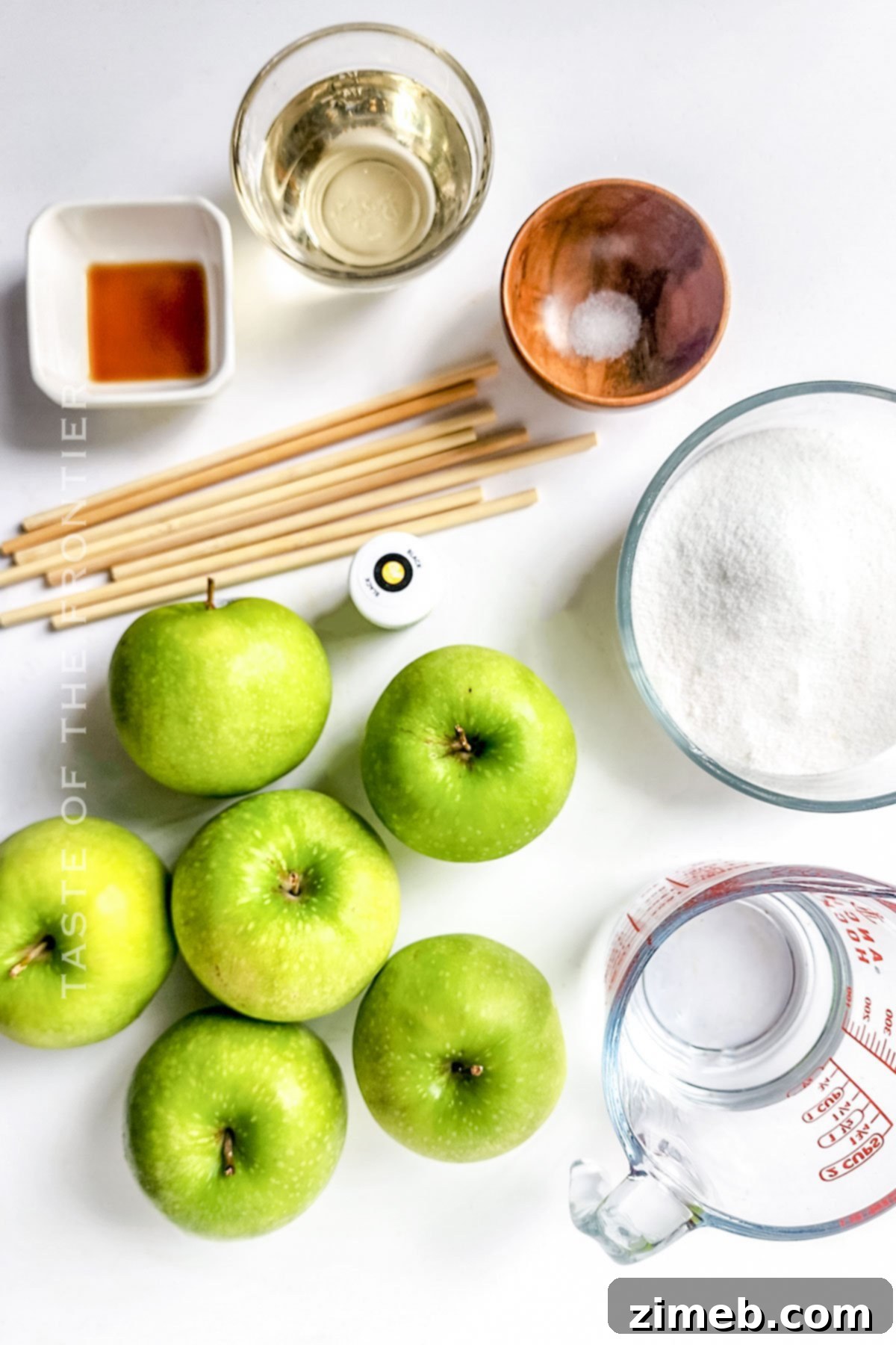 Midnight Candy Apples 4 Ingredients laid out for making Black Candy Apples.